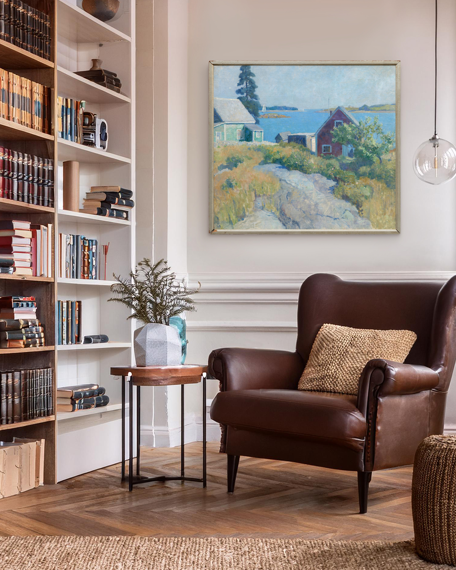 N.C. WYETH - Port Clyde Harbor, Maine - oil on canvas - 35 x 39 in.