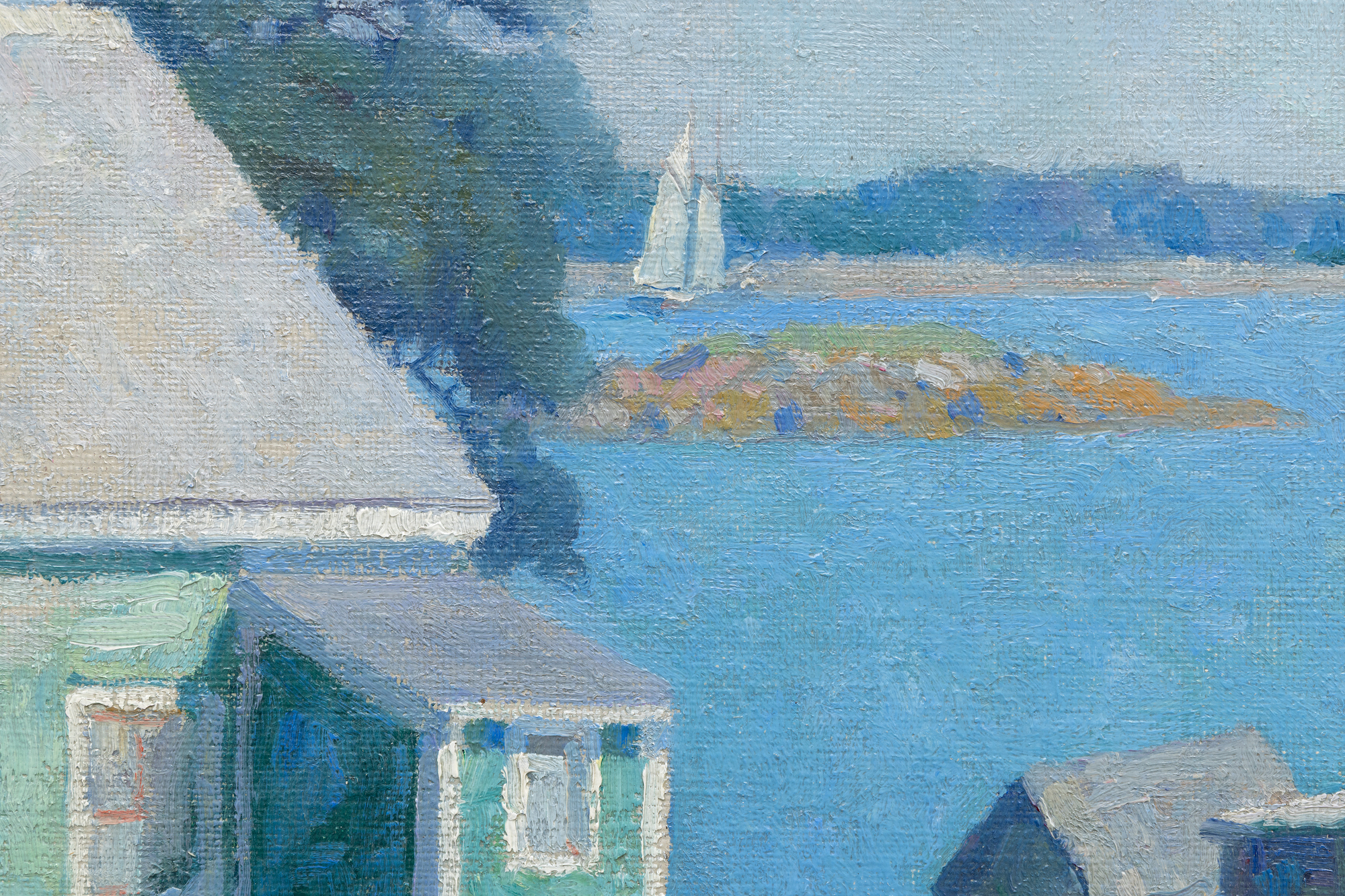 N.C. WYETH - Port Clyde Harbor, Maine - oil on canvas - 35 x 39 in.