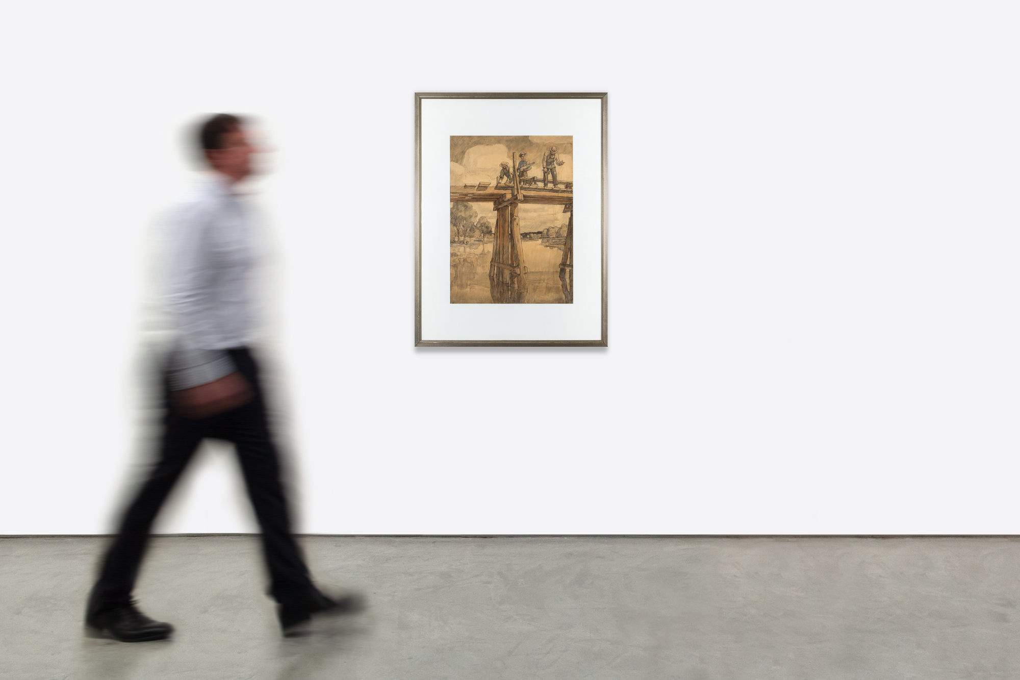 N.C. WYETH - The Carpenters Repairing Hubbard's Bridge - graphite, charcoal, and watercolor - 27 1/2 x 20 1/8 in.