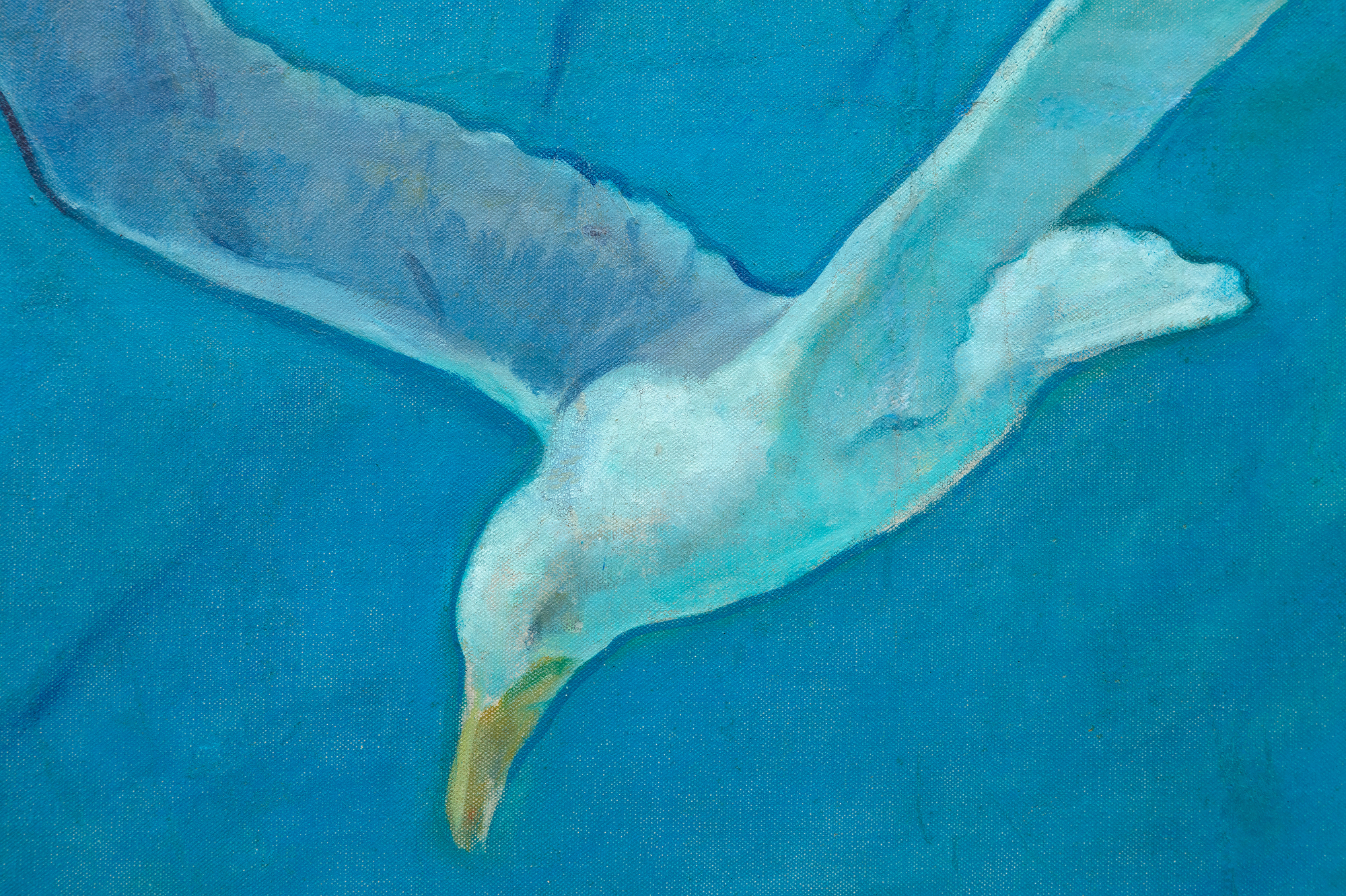 N.C. WYETH - The Coming of the Mayflower in 1620 N.C. Wyeth’s extraordinary skills as an illustrator were borne of impeccable draftsmanship and as a painter, his warmly rich, harmonious sense of color, and ability to capture the quality of light itself. But it is his unmatched artistry in vivifying story and character with a powerful sense of mood that we admire most of all — the ability to transport himself to the world and time of his creation and to convey it with a beguiling sense of conviction. That ability is as apparent in the compositional complexities of Treasure Island’s “One More Step, Mr. Hands!” as it is here, in the summary account of a square-rigged, seventeenth-century merchant ship tossed upon the seas. The Coming of the Mayflower in 1620 is a simple statement of observable facts, yet Wyeth’s impeccable genius as an illustrator imbues it with the bracing salt air and taste that captures the adventuresome spirit of the men and women who are largely credited with the founding of America. That spirit is carried on the wind and tautly billowed sails, the jaunty heeling of the ship at the nose of a stiff gale, the thrusting, streamed-limned clouds, and the gulls jauntily arranged to celebrate an arrival as they are the feathered angels of providence guiding it to safe harbor.<br><br>The Coming of the Mayflower in 1620 was based on two studies, a composition drawing in graphite and a small presentation painting. The finished mural appears to have been installed in 1941.