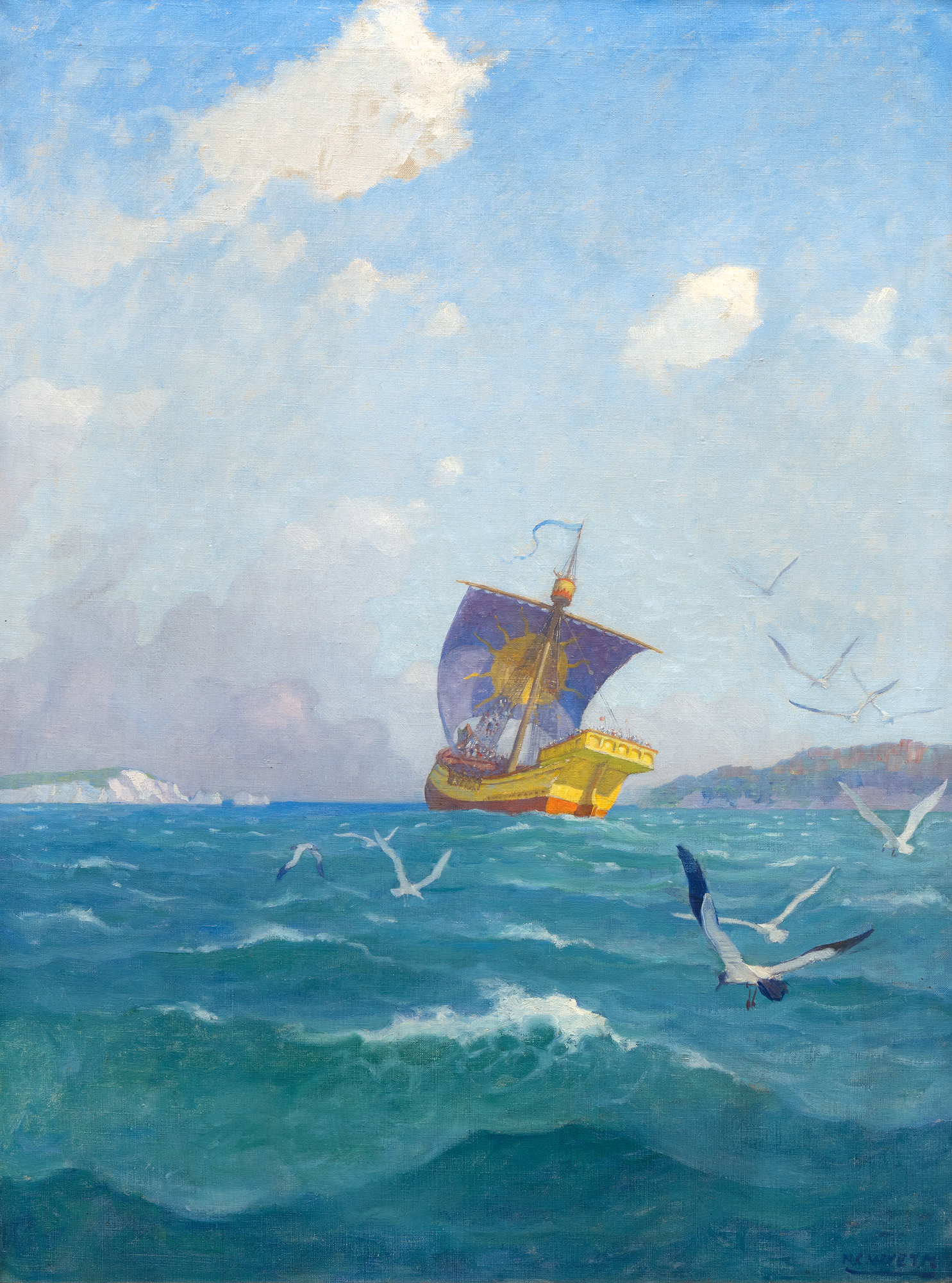 N.C. WYETH - The Sailing of the Yellow Cog - oil on canvas - 40 x 30 x 1 in.