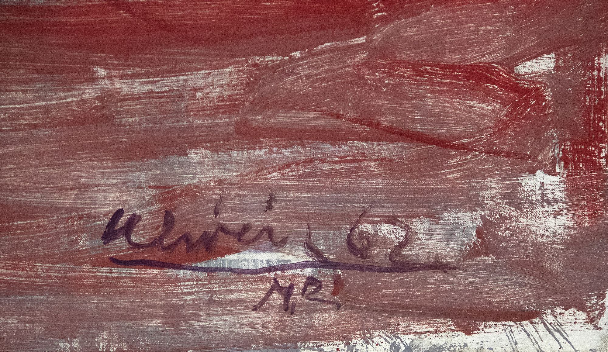 内森-奥利维拉经常与加利福尼亚湾区的具象画家联系在一起，但实际上，他的作品透露出他对威廉-德库宁、阿尔贝托-贾科梅蒂和弗朗西斯-培根的兴趣。这些影响是《从地毯上走下来的裸体》的显著特点。这幅画是奥利维拉 30 岁出头时画的，正是这种画奠定了他早期的声誉，他以即兴的风格描绘了令人魂牵梦萦的孤立人物。奥利维拉晚期的作品反映了德库宁关于绘画视觉记忆的挑战和创造具有微弱存在感的人物形象的有影响力的评论，然而，强烈的地平线为这幅风景画奠定了基础，使人物形象比往常更有肉体存在感。