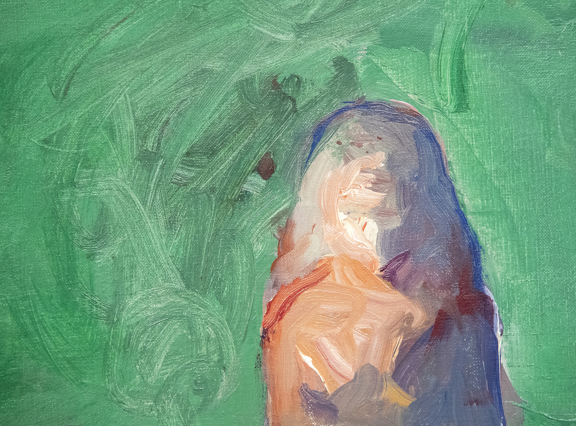 Nathan Olivera est souvent associé aux peintres figuratifs de la Bay Area en Californie, mais en réalité, son travail révèle son intérêt pour Willem de Kooning, Alberto Giacometti et Francis Bacon. Ces influences sont des caractéristiques marquantes de Nude Stepping from the Carpet. Peint alors qu&#039;Olivera avait une trentaine d&#039;années, c&#039;est exactement le genre de tableau qui a établi sa première réputation pour ses représentations obsédantes de figures isolées peintes dans un style improvisé. Le travail ultérieur d&#039;Oliveira reflète le commentaire influent de de Kooning concernant le défi de peindre des souvenirs visuels et de créer des figures ayant une présence ténue, mais la forte ligne d&#039;horizon qui sous-tend ce paysage confère à la figure une présence plus corporelle qu&#039;à l&#039;accoutumée.