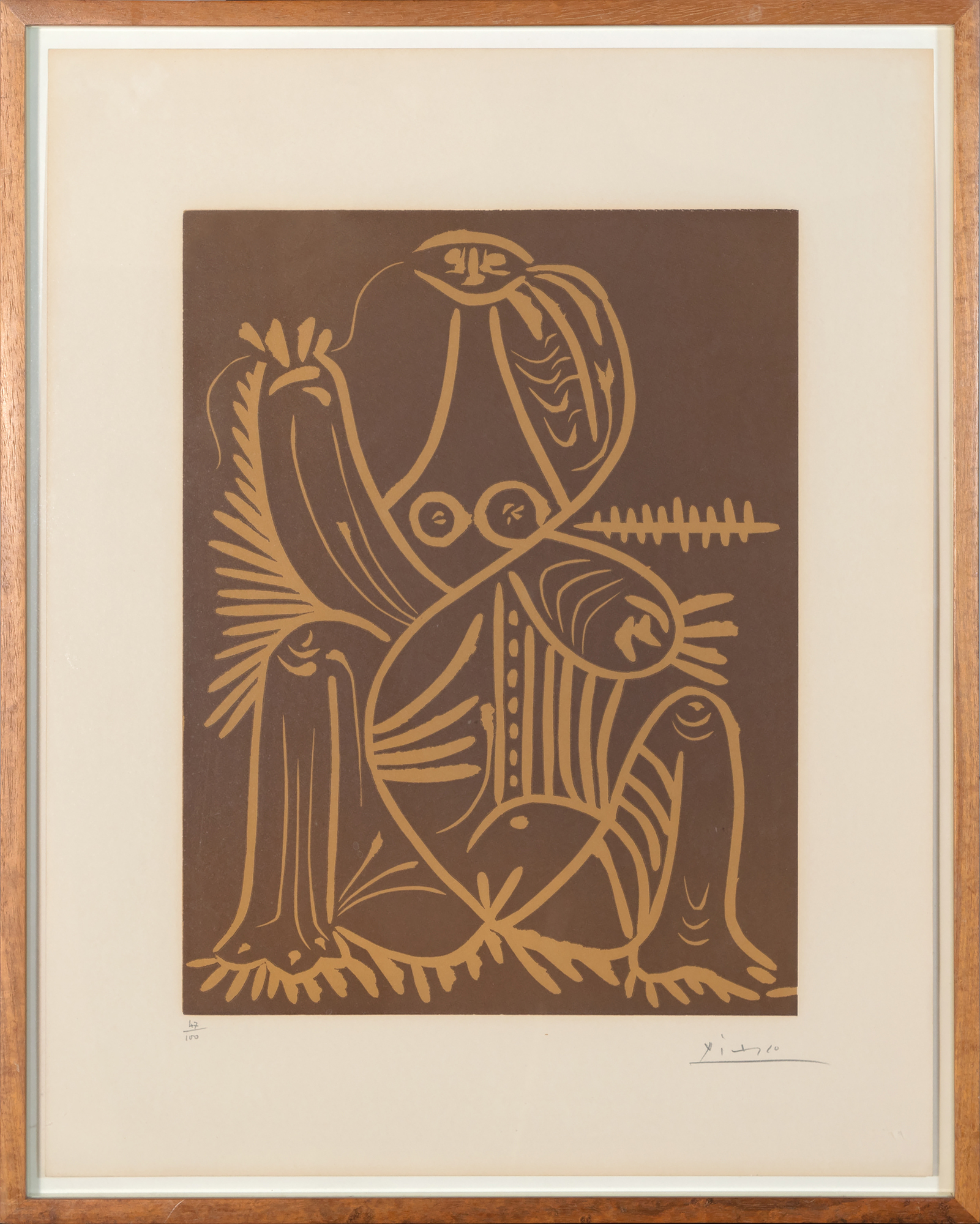 PABLO PICASSO - Femme assise en pyjama de plage - linocut - 21 1/2 x 17 in.