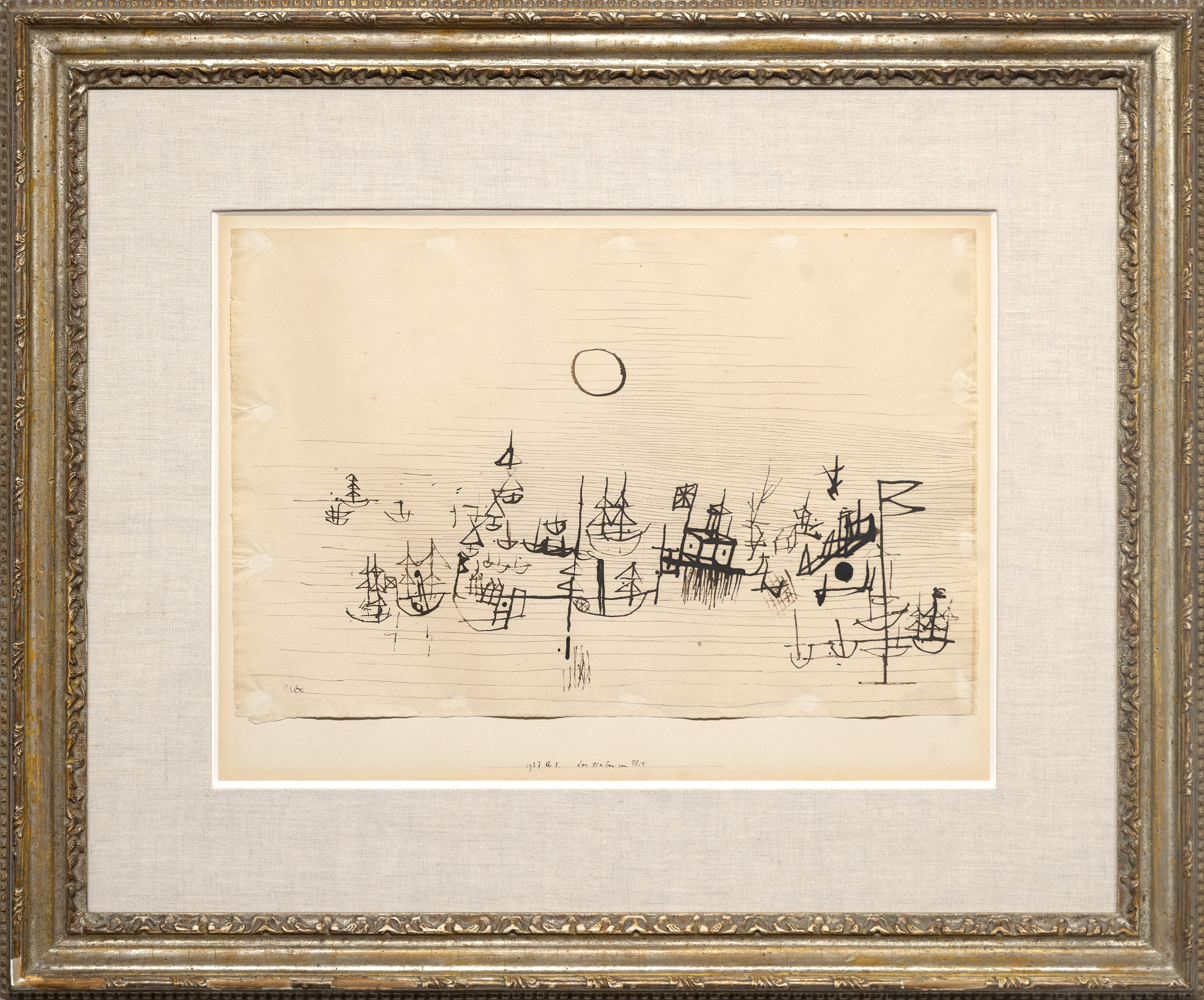PAUL KLEE - der Hafen von Plit "A drawing is simply a line going for a walk."
<br>-Paul Klee
<br>
<br>A significant draftsman, Paul Klee's works on paper rival his works on canvas in their technical proficiency and attention to his modern aesthetic. As an early teacher at the Bauhaus school, Klee traveled extensively and inspired a generation of 20th Century Artists.
<br>
<br>Klee transcended a particular style, instead creating his own unique visual vocabulary. In Klee's work, we see a return to basic, geometric forms and a removal of artistic embellishment. "Der Hafen von Plit" was once owned by Alfred H. Barr, Jr., the First Director of the Museum of Modern Art, New York.