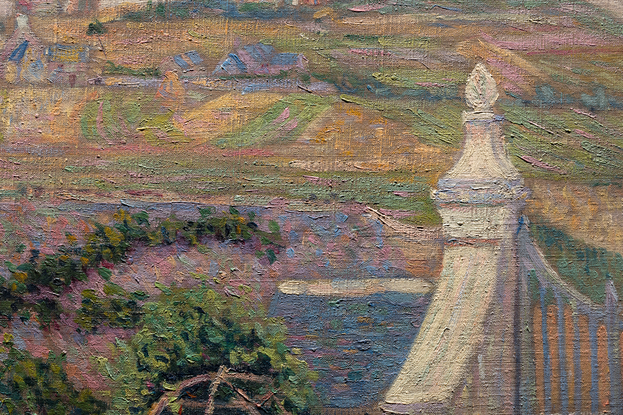 PAUL SIGNAC - Saint-Briac. D'une fenetre <div><font face=Lato size=3 color=black>Paul Signac’s <em>Saint-Briac. D’une fenêtre</em> (1885) captures the quiet beauty of the Breton landscape at a pivotal moment in the artist’s evolution from Impressionism to Neo-Impressionism. Painted during one of his frequent stays in Saint-Briac-sur-Mer, a coastal village in Brittany, this work reflects Signac’s early fascination with the play of light, color, and atmosphere before his full embrace of Divisionist technique. The composition, framed as if viewed from a window, balances structured geometry with painterly spontaneity, suggesting the artist’s growing concern with order and harmony in nature.</font></div>
<br>
<br><div> </div>
<br>
<br><div><font face=Lato size=3 color=black>The work once belonged to the French composer and conductor Jules Rivière and has been discussed in major art historical texts, including <em>Connaissance des Arts</em> (1956), Sophie Monneret’s <em>L’Impressionisme et son époque</em> (1980), and Françoise Cachin’s <em>Signac: Catalogue raisonné de l’oeuvre peint</em> (2000), where it is illustrated as entry no. 102. Comparable examples from the same Saint-Briac series are housed in the Metropolitan Museum of Art, the Art Institute of Chicago, and the Carnegie Museum of Art. Collectively, these works reveal Signac’s transition toward the structured luminosity that would soon define Neo-Impressionism and secure his place among the leading innovators of modern painting.</font></div>