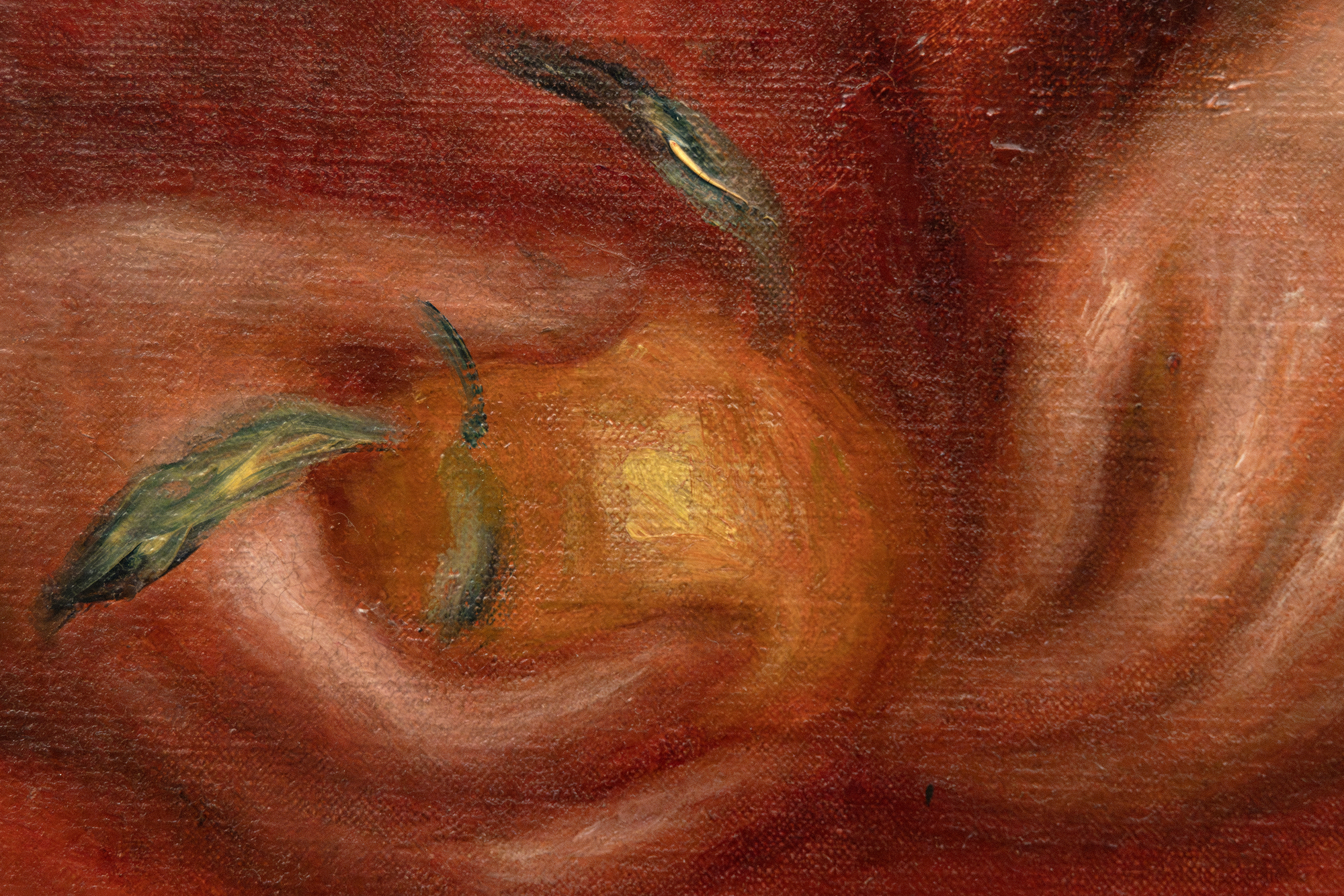 <div><font face=Lato size=3 color=black>From the earliest days of painting during the nineteenth century, which was precipitated by the advent of Impressionism, Renoir established a reputation as the finest portrait painter among the emerging landscapists. Works such as Lise with a Parasol (1867) demonstrated his ability to capture the essence of his subjects with a distinctive flair, setting him apart from his peers. Inspired by a transformative trip to Italy in 1882, Renoir shifted his approach, emphasizing modeling and contours with smooth, blended handling, integrating a new found rigor and clarity reminiscent of the old masters. Often referred to as Renoir’s “Ingres period,” he retained the reputation of the painter best suited to manage the traditional process of recording a sitter's likeness with the distinctive flair and vibrancy of an Impressionist. </font></div>
<br>
<br><div><font face=Lato size=3> </font></div>
<br>
<br><div><font face=Lato size=3 color=black>By 1890, Renoir’s style evolved again. He thinned his pigments to achieve a jewel-like translucence, infusing his works with a tender, ethereal quality. This final phase reflects the physical limitations of encroaching rheumatoid arthritis but also a deeper, more reflective approach to his subjects, capturing their inner light and character with subtle, luminous strokes. </font></div>
<br>
<br><div><font face=Lato size=3> </font></div>
<br>
<br><div><font face=Lato size=3 color=black>No longer obliged to rely upon society portrait commissions, by 1900, Renoir began to focus on portraits and studies of family, close friends, and neighbors. “Fillette à l’orange”, painted in 1911, extends our appreciation of his very personal, intimate style and reputation for imbuing his portraits of children with all the affectionate charm he could muster. It avoids the softer, generalized approach that prompted his son Jean’s remark that “we are all Renoir’s children, ”idealized versions of beauty and sensuality expressed in universal rather than with physiognomic specifics. We may never know her identity, but her likeness is vivid because Renoir concentrates on her face and expression. Nevertheless, the interplay of light and color highlights her features and brings to life the tender and affectionate nature characteristic of Renoir’s later portraits. An orange as an accessory is often included in portraiture as a symbol of fertility. Yet, here, it seems to serve as a formal element for the artist to demonstrate his skill at displaying its size, shape, and heft in this young girl's hand.</font></div>