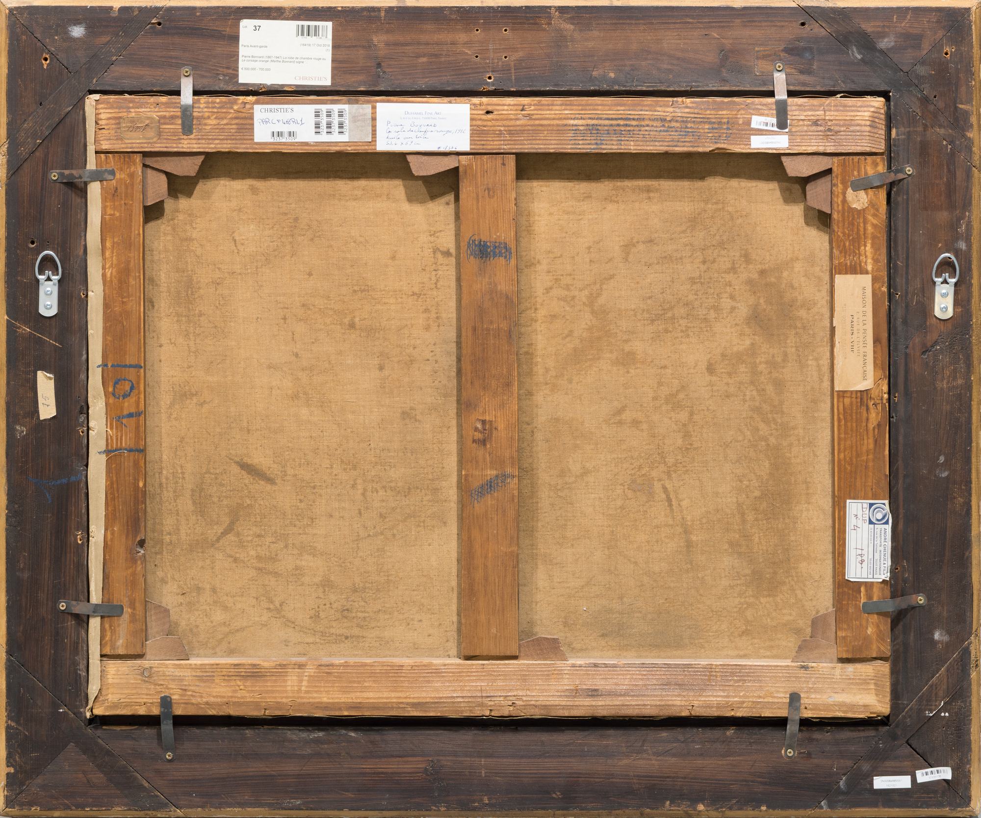 <div>Pierre Bonnard’s <em>La robe de chambre rouge (Marthe Bonnard)</em> (1912) is a richly intimate portrait of the artist’s lifelong muse and wife, Marthe de Meligny, painted at a moment when Bonnard was redefining modern interior painting through color, memory, and psychological nuance. Seated and absorbed in a private moment, Marthe is enveloped by a saturated red ground that presses close to the picture plane, dissolving traditional depth in favor of chromatic intensity. Her patterned robe and softly modeled face emerge through Bonnard’s layered brushwork, where color functions less as description than as emotional atmosphere. </div><br><br><div>&nbsp;</div><br><br><div>Painted in 1912, the work was exhibited extensively from the year of its creation, appearing in seven exhibitions across Paris, Rotterdam, and Munich, signaling its immediate recognition within Bonnard’s circle and the broader European avant-garde. The painting also boasts a distinguished provenance, having passed through the collections of notable French Jewish collector Alphonse Kahn; Eugène Blot, the influential gallerist, collector, and sculpture castor; and Jacques Dupont, the celebrated Olympic cyclist. </div><br><br><div>&nbsp;</div><br><br><div><em>La robe de chambre rouge</em> is published seven times, including Bonnard’s 1968 catalogue raisonné, where it is listed as no. 674. The artist’s portraits of Marthe occupy a central place in his oeuvre. Closely related examples are held in the permanent collections of major institutions such as the Tate, the Museum of Modern Art, the Guggenheim, and The Metropolitan Museum of Art, underscoring the enduring significance of these deeply personal yet formally radical compositions. </div>