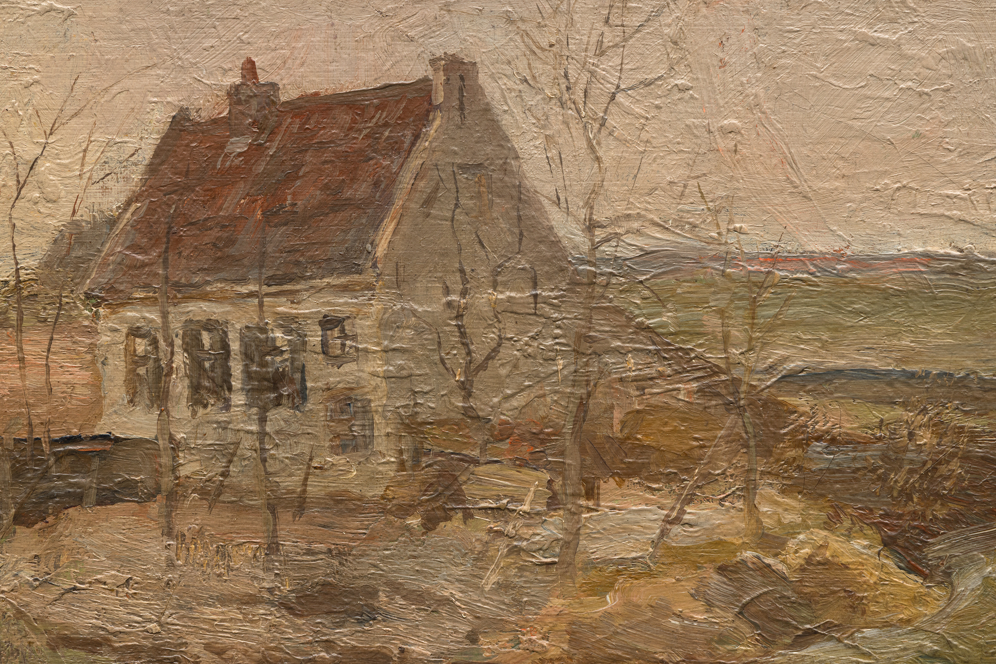 <div>"House in the Countryside," a rare early oil on canvas by Piet Mondrian circa 1898, offers a window into the artist’s pre-abstraction period, likely executed "en plein air." This intimate painting, one of approximately 47 works from this phase across various media, showcases Mondrian’s early dedication to capturing the essence of place. The composition features a modest house set within the landscape, rendered with soft, earthy tones and a delicate interplay of light and shadow, reflecting his youthful passion for naturalistic depiction. Unlike his later abstract works, which began after he turned 40 following the 1911 Picasso exhibition that inspired his Cubist turn, these early pieces reveal a confident realism that laid the groundwork for his iconic style. </div>
<br>
<br><div> </div>
<br>
<br><div>The works from this period, prior to Mondrian’s shift toward coastal scenes, boats, and floral subjects, highlight his penchant for landscape, a theme that subtly persisted in his later abstractions, particularly those inspired by the grid-like layout of New York City, such as "Broadway Boogie Woogie" (1942-43) and “New York City I” (1942). With early landscapes offering a more accessible price point yet holding immense academic importance, they attract museums and savvy, thoughtful collectors. Comparable works reside in The Metropolitan Museum of Art, The Cleveland Museum of Art, and The Art Institute of Chicago.  This piece stands as a rare testament to Mondrian’s evolving genius and the foundational role of landscape in his oeuvre. The painting’s most recent owner is Nicholas Fox Weber, the distinguished art historian, scholar, and president of the Josef Albers Foundation. </div>