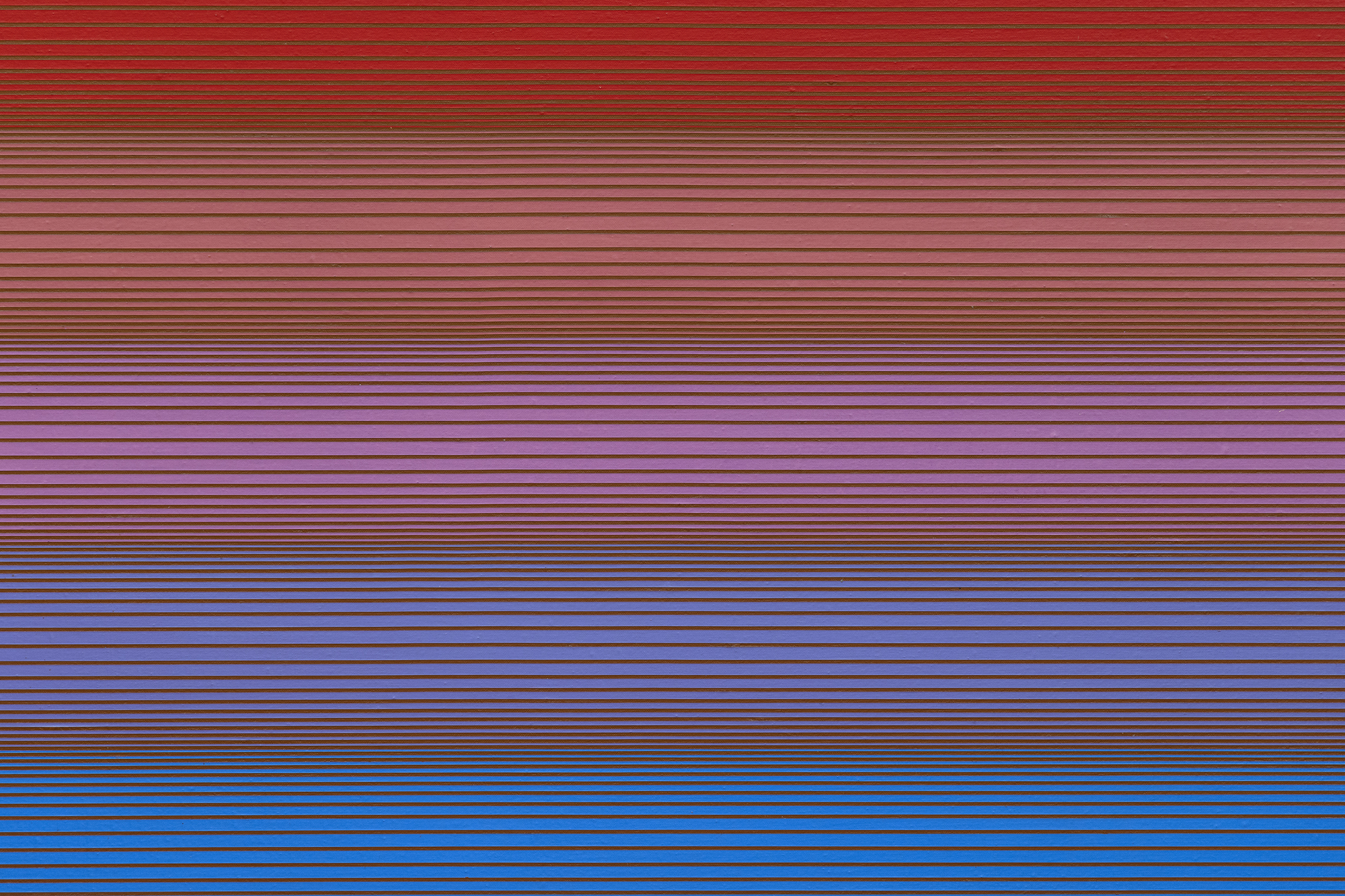 In 1970, Anuszkiewicz began the series Portals, a series of paintings consisting of upright rectangles formed from soft colors with vertical lines breaking up the color field and framing central, luminous rectangles. The orientation of "Blueing", however, presents an opportunity to recalibrate the artist's usual verticality of the Portal series, suggestive of transcendence, and transpose it to a horizontal plane implying connection rather than ascension. In the spirit of perceptual experimentation, the portal here, red, vividly set within the softer surrounding bands of color, provides a stronger contrast than usual and serves as a focal point anchoring the composition. An uncommon, if not unique, horizontal painting in the Portals series, "Blueing" underscores the complex interplay between an artist's intention, formal composition, and viewer perception. It engages us in a vibrant dialogue between the realms of the abstract and the visceral, encouraging a personal and immersive encounter.