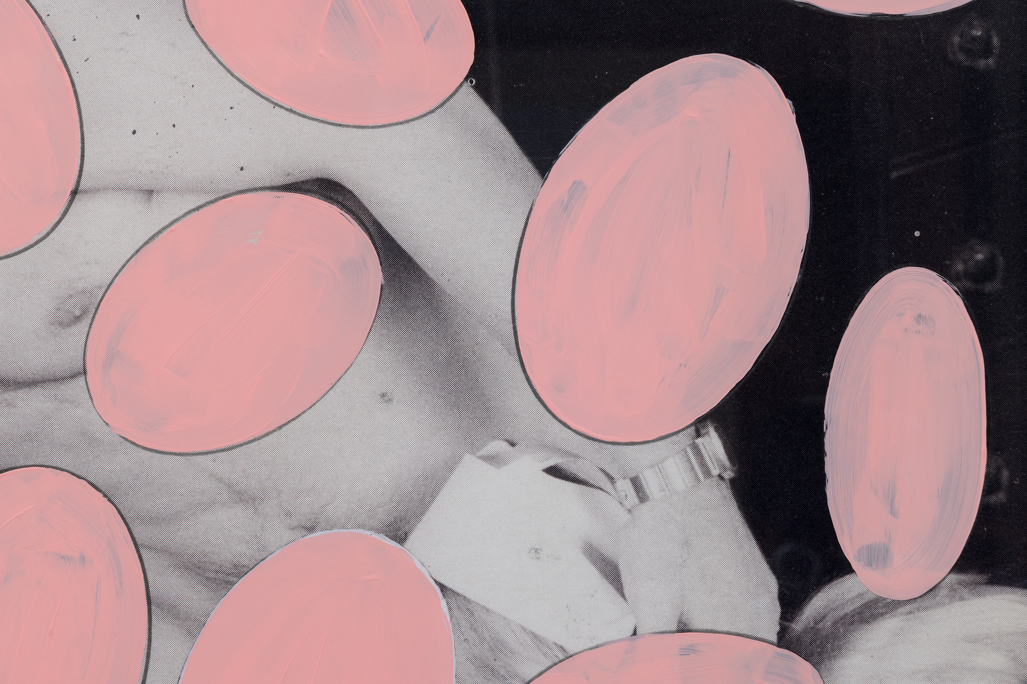 <div><font face=Calibri size=3 color=black>Richard Prince's "<em>Untitled</em>" from 2009 is a provocative and multilayered piece that engages with the themes of censorship, appropriation, and the boundaries of art. Prince uses a photographic montage of naked, intertwined bodies—imagery that evokes the explicit nature of an orgy and obscures its tawdry nature with a pattern of pink, egg-shaped acrylic elements covering much of the underlying image. The placement of these shapes is seemingly arbitrary, yet they play a crucial role in how the viewer perceives the piece. This obscuring overlay can be interpreted as a visual metaphor for censorship, alluding to how society imposes restrictions on what is deemed acceptable for public consumption. By covering parts of the bodies, Prince draws attention to the act of censorship itself rather than merely the content being censored. The viewer is left to imagine what lies beneath, heightening the sense of curiosity and the taboo.</font></div>
<br>
<br><div> </div>
<br>
<br><div><font face=Calibri size=3 color=black>Prince's work often critiques mass media and the commercialization of culture, and this piece is no exception. By altering found images, he questions the ownership and authorship of visual culture. The "censorship" elements in this work might also reference the commodification of sex and how the media sanitizes or obscures the raw, human aspects of such imagery to make it more palatable for the public.</font></div>
<br>
<br><div> </div>
<br>
<br><div><font face=Calibri size=3 color=black>In "<em>Untitled</em>," Prince challenges viewers to confront their perceptions of morality, art, and the power dynamics inherent in censorship. The work serves as a commentary on how images are manipulated and controlled in society, pushing the boundaries of what is considered art and what is considered obscene. Through this layered approach, Prince continues his exploration of the intersections between art, culture, and societal norms.</font></div>