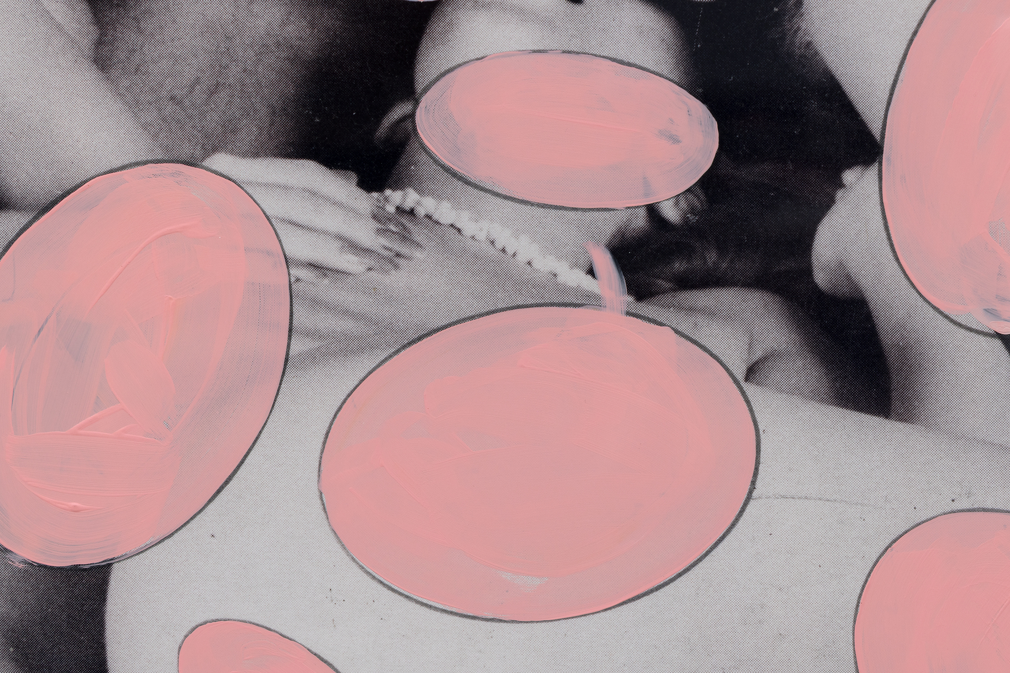 <div><font face=Calibri size=3 color=black>Richard Prince's "<em>Untitled</em>" from 2009 is a provocative and multilayered piece that engages with the themes of censorship, appropriation, and the boundaries of art. Prince uses a photographic montage of naked, intertwined bodies—imagery that evokes the explicit nature of an orgy and obscures its tawdry nature with a pattern of pink, egg-shaped acrylic elements covering much of the underlying image. The placement of these shapes is seemingly arbitrary, yet they play a crucial role in how the viewer perceives the piece. This obscuring overlay can be interpreted as a visual metaphor for censorship, alluding to how society imposes restrictions on what is deemed acceptable for public consumption. By covering parts of the bodies, Prince draws attention to the act of censorship itself rather than merely the content being censored. The viewer is left to imagine what lies beneath, heightening the sense of curiosity and the taboo.</font></div>
<br>
<br><div> </div>
<br>
<br><div><font face=Calibri size=3 color=black>Prince's work often critiques mass media and the commercialization of culture, and this piece is no exception. By altering found images, he questions the ownership and authorship of visual culture. The "censorship" elements in this work might also reference the commodification of sex and how the media sanitizes or obscures the raw, human aspects of such imagery to make it more palatable for the public.</font></div>
<br>
<br><div> </div>
<br>
<br><div><font face=Calibri size=3 color=black>In "<em>Untitled</em>," Prince challenges viewers to confront their perceptions of morality, art, and the power dynamics inherent in censorship. The work serves as a commentary on how images are manipulated and controlled in society, pushing the boundaries of what is considered art and what is considered obscene. Through this layered approach, Prince continues his exploration of the intersections between art, culture, and societal norms.</font></div>