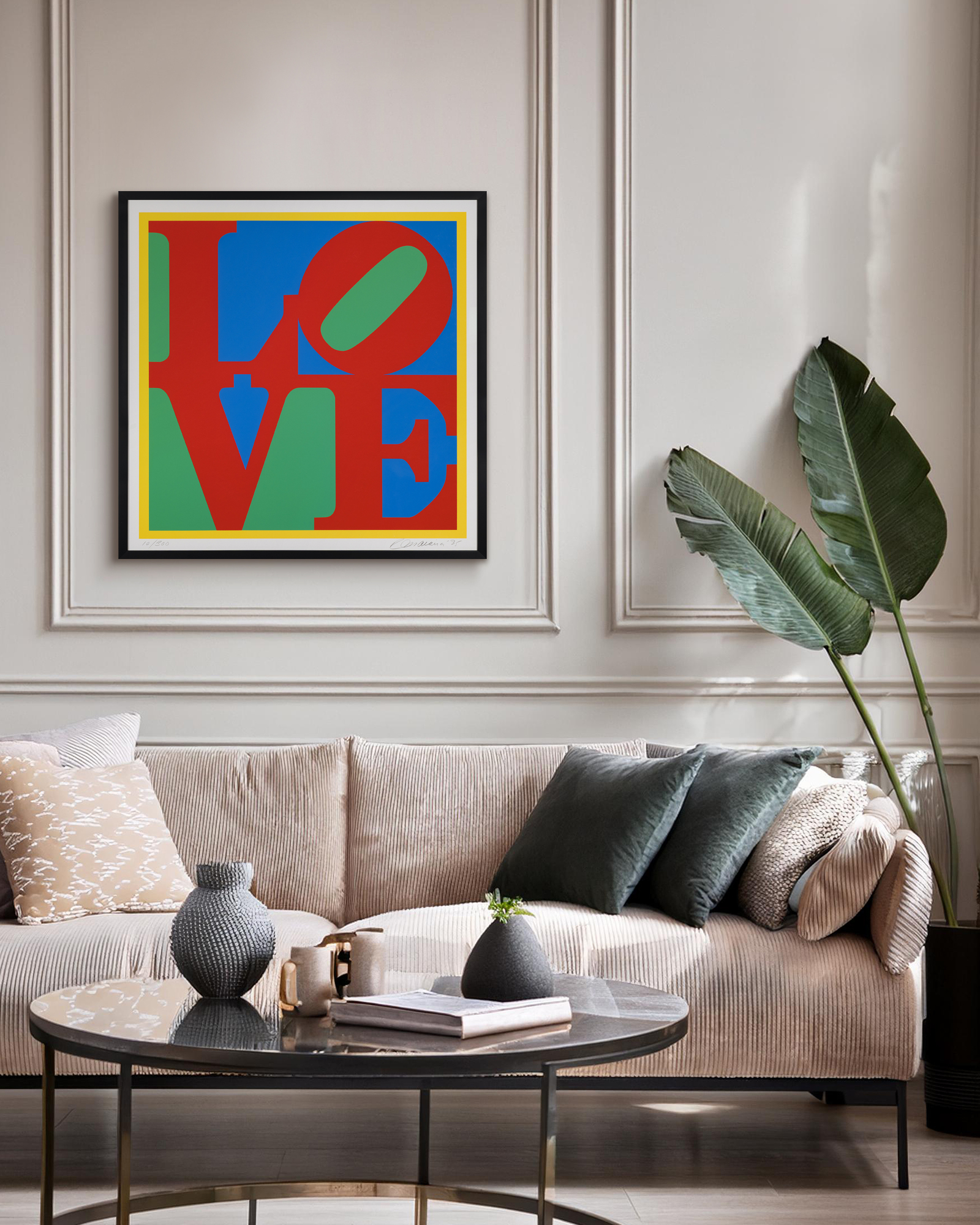 <div><font face=Lato size=3 color="#191919">Robert Indiana’s <em>Heliotherapy</em> reimagines his iconic <em>LOVE</em> motif through a vision of renewal and optimism. Created in 1995, the title refers to sunlight as a source of healing, reflecting Indiana’s desire late in life to revisit his 1960s antiwar symbol with a message of hope and compassion. He enriched the original reds, greens, and blues with radiant bands of yellow, transforming his emblem of love into one of light, warmth, and restoration.</font></div><br><br><div>&nbsp;</div><br><br><div><font face=Lato size=3 color="#191919">The composition echoes Indiana’s celebrated 1965 <em>LOVE</em> Christmas card for the Museum of Modern Art, the image that made him a household name. With its vivid palette and spiritual depth, <em>Heliotherapy</em> stands as a late reflection on love as both universal and curative. Comparable works are held in the collections of the Museum of Modern Art and the Smithsonian American Art Museum, underscoring the enduring legacy of Indiana’s most iconic image.</font></div>