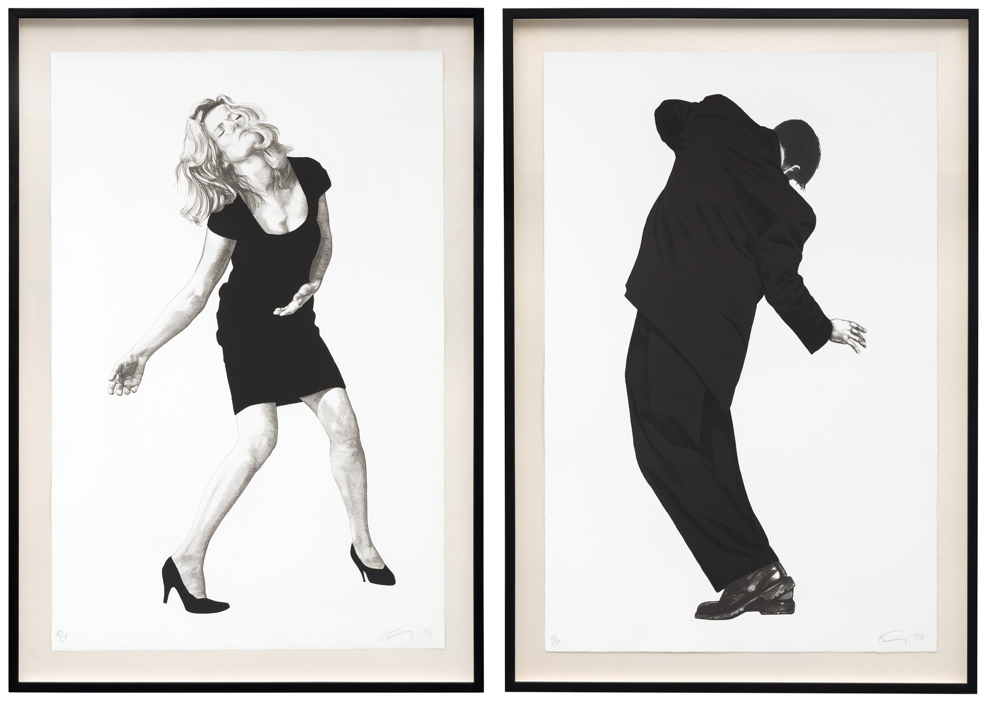 &lt;div&gt;&lt;font face=Lato size=3 color=black&gt;Robert Longo’s &lt;em&gt;Barbara&lt;/em&gt; and &lt;em&gt;Rafael&lt;/em&gt; (1998) come from artist’s iconic &lt;em&gt;Men in the Cities&lt;/em&gt; series, these works depict sharply dressed figures in contorted, suspended motion—at once elegant and tense. Originating from staged photographs of friends, Longo translated these dynamic poses into highly refined, stylized images that explore the psychological intensity of contemporary urban life. The pair are lithographs from an edition of 120, with 10 artist proofs and 18 additional proofs, and have not previously appeared at auction. Examples from the series are held in major public collections, including the Whitney Museum of American Art, the Buffalo AKG Art Museum, and the Saint Louis Art Museum.&lt;/font&gt;&lt;/div&gt;