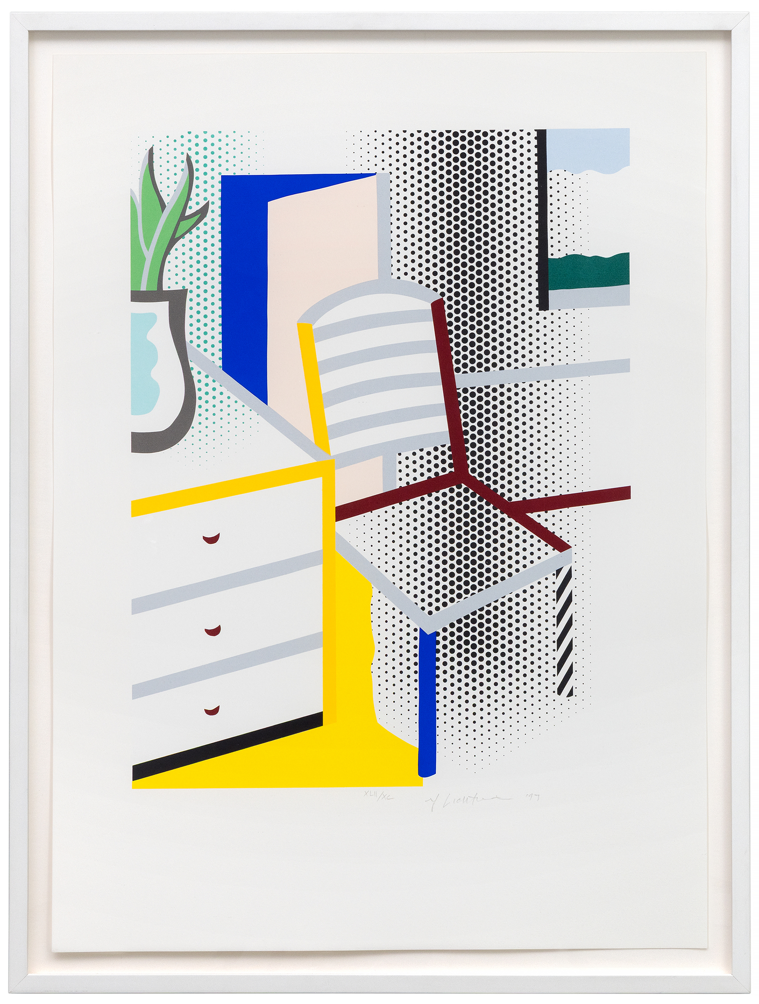 ROY LICHTENSTEIN - Interior with Chair, from the Leo Castelli 90th Birthday Portfolio ROY LICHTENSTEIN - Interior with Chair, from the Leo Castelli 90th Birthday Portfolio - screenprint in colors on Somerset paper - 27 x 20 1/2 in.