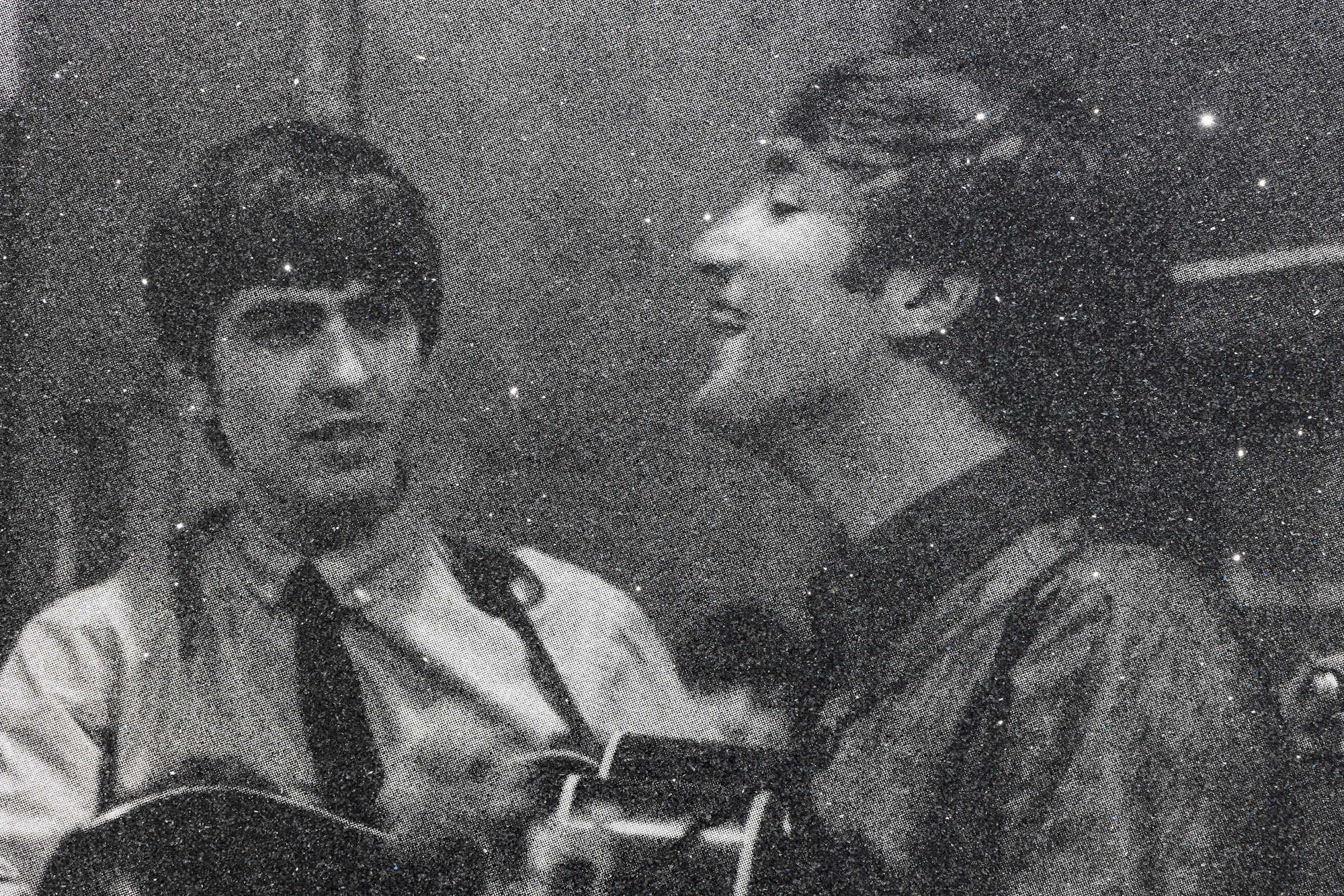 RUSSELL YOUNG - Beatlemania - acrylic, oil based ink, and diamond dust screenprint on linen - 36 x 60 in.