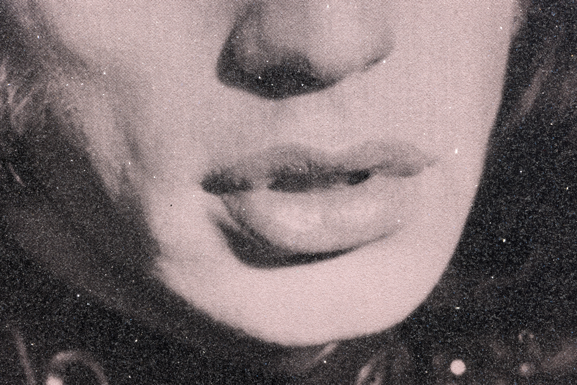 RUSSELL YOUNG - Mick Jagger (Sympathy for the Devil) - acrylic, oil based ink, screenprint with diamond dust on linen - 62 x 48 in.