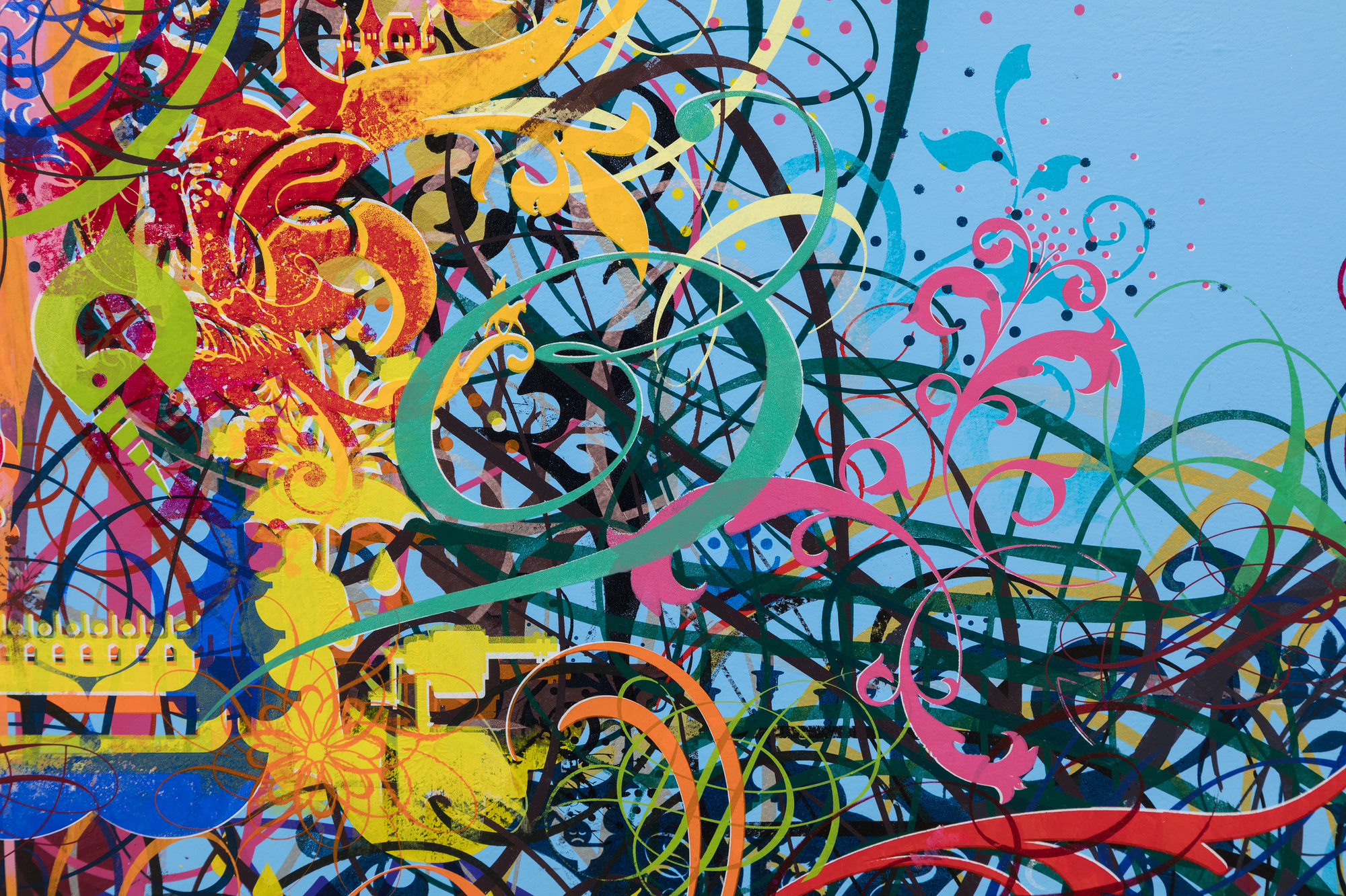 "A Dream Within a Dream" is a significant series of paintings and silkscreens by Ryan McGinnes that takes its name from a famous poem by Edgar Allan Poe. Exploring themes of perception, reality, and the subconscious mind, McGinnes incorporates a variety of symbols and motifs, including geometric shapes, botanical elements, and figurative motifs, which he arranges in intricate patterns that seem to shift and morph before the viewer's eyes. The title suggests a sense of ambiguity and uncertainty, reflecting the elusive nature of reality and the fleeing quality of human experience. By engaging with themes of perception and illusion, McGinnes encourages viewers to question their assumptions about the world and to consider the possibility that reality may be more fluid and subjective than it appears.