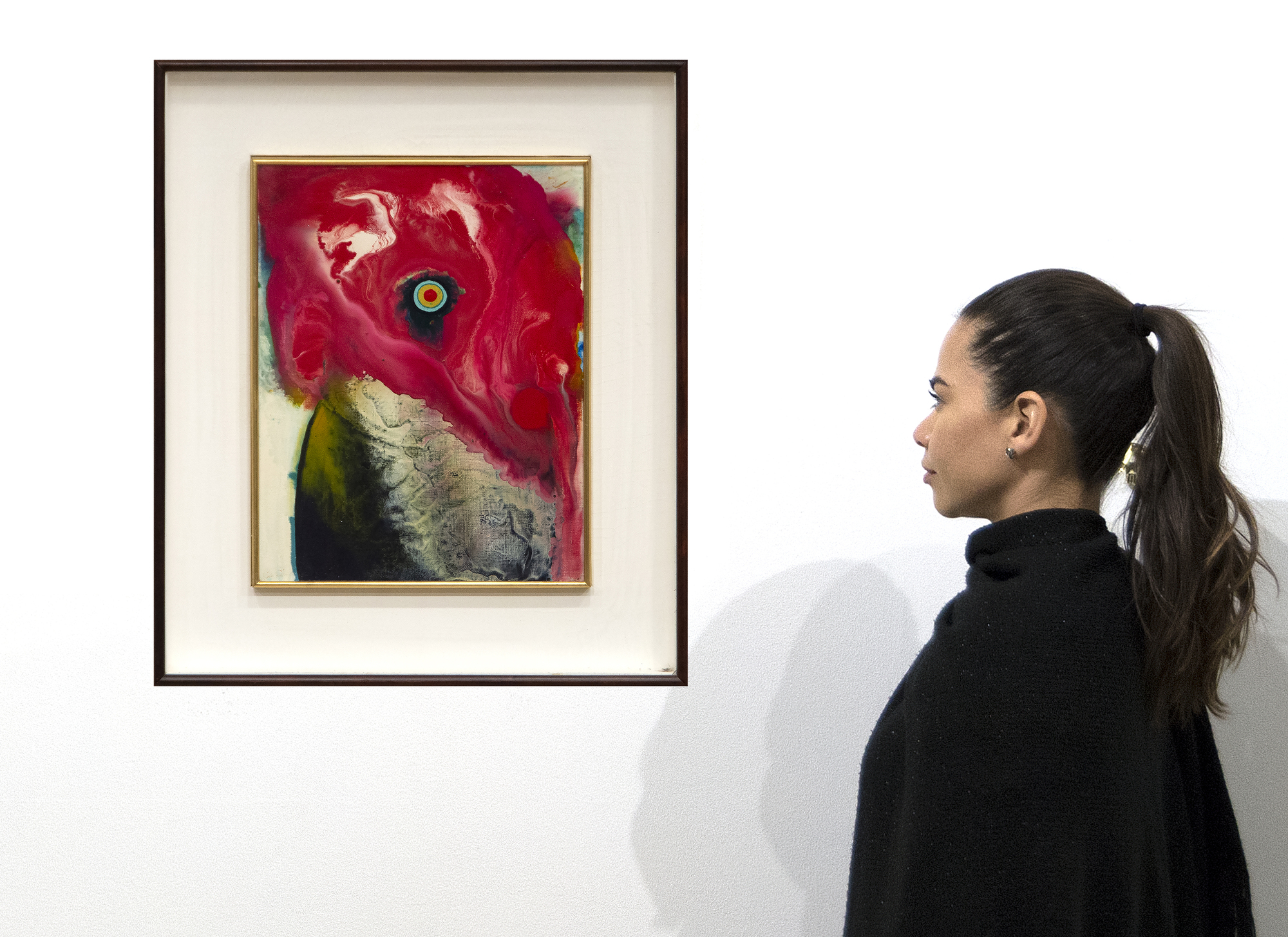 כחברה באגודת האמנות האגדית של גוטאי ששגשגה בין 1954 ל-1972, הופיעה סדאמסה מוטונגה כאשר האקזיסטנציאליזם הסוריאליסטי הפוסט-אטומי היה בחוד החנית של ההתפתחות האמנותית ביפן. עם זאת, הוא בחר בדרך אחרת. הוא הפנה את גבו להרס שחוללה המלחמה ויצר עבודה רעננה, שמחה ומשביעת. "ללא כותרת" מ-1966 הוא בסגנון הקלאסי שלו, שהתפתח במקביל לציוריו של מוריס לואיס, מה שמכונה "רעלה". זה עשוי להציע את המסרק המואר, העין והנוצות המנומרות של ציפור גלינאקית, אבל כל אסוציאציות כאלה הן כנראה שרירותיות ולא מכוונות. במקום זאת, זוהי תצוגה מוצלחת להפליא של האוונגרד של מוטונגה לקחת על Tarashikomi יפני מסורתי — הטכניקה הכוללת הטיית הבד בזוויות שונות כדי לאפשר תערובות של שרף ואמייל לזרום אחד על השני לפני הצבע יבש לחלוטין.