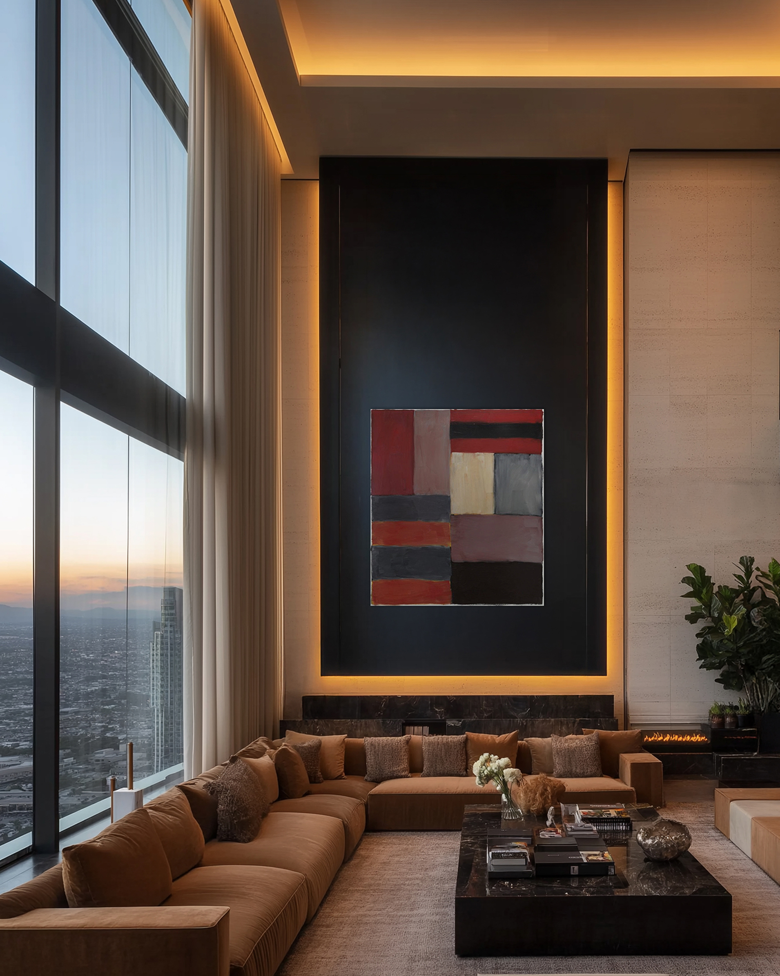 SEAN SCULLY - Grey Red The frame of reference for Irish American Sean Scully’s signature blocks and stripes is vast. From Malevich’s central premise that geometry can provide the means for universal understanding to Rothko’s impassioned approach to color and rendering of the dramatic sublime, Scully learned how to condense the splendor of the natural world into simple modes of color, light, and composition. Born in Dublin in 1945 and London-raised, Scully was well-schooled in figurative drawing when he decided to catch the spirit of his lodestar, Henri Matisse, by visiting Morocco in 1969. He was captivated by the dazzling tessellated mosaics and richly dyed fabrics and began to paint grids and stipes of color. Subsequent adventures provided further inspiration as the play of intense light on the reflective surfaces of Mayan ruins and the ancient slabs of stone at Stonehenge brought the sensation of light, space, and geometric movement to Scully’s paintings. The ability to trace the impact of Scully’s travels throughout his paintings reaffirms the value of abstract art as a touchstone for real-life experience.<br><br><br>Painted in rich, deep hues and layered, nuanced surfaces, Grey Red is both poetic and full of muscular formalism. Scully appropriately refers to these elemental forms as ‘bricks,’ suggesting the formal calculations of an architect. As he explained, “these relationships that I see in the street doorways, in windows between buildings, and in the traces of structures that were once full of life, I take for my work. I use these colors and forms and put them together in a way that perhaps reminds you of something, though you’re not sure of that” (David Carrier, Sean Scully, 2004, pg. 98). His approach is organic, less formulaic; intuitive painter’s choices are layering one color upon another so that contrasting hues and colors vibrate with subliminal energy. Diebenkorn comes to mind in his pursuit of radiant light. But here, the radiant bands of terracotta red, gray, taupe, and black of Grey Red resonate with deep, smoldering energy and evoke far more affecting passion than you would think it could impart. As his good friend, Bono wrote, “Sean approaches the canvas like a kickboxer, a plasterer, a builder. The quality of painting screams of a life being lived.”