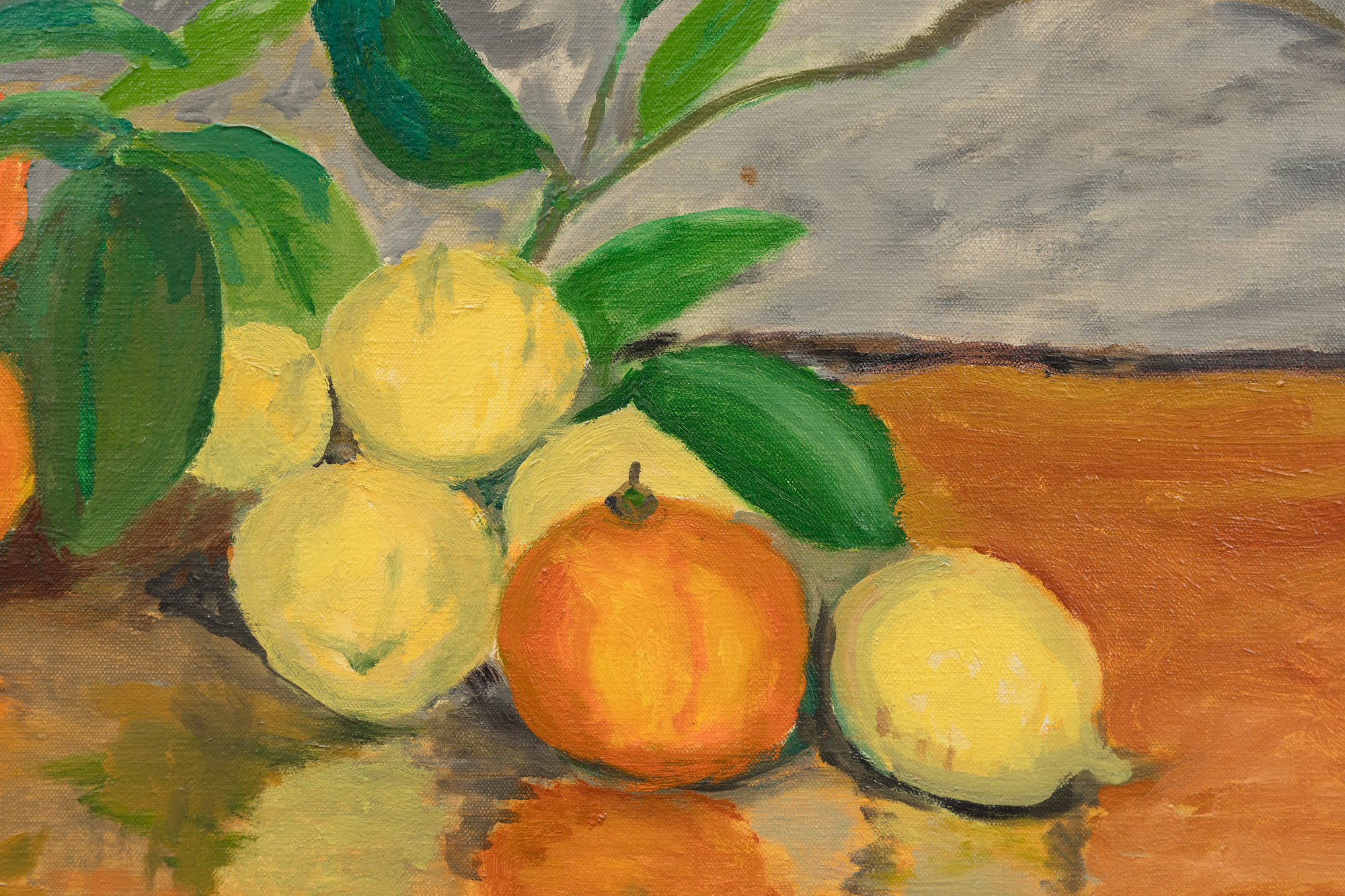 Still lifes like Oranges and Lemons (C 455) give us an insight to the rich and colorful life of Churchill, just as his landscapes and seascapes do. Churchill painted Oranges and Lemons at La Pausa. Churchill would often frequent La Pausa as the guest of his literary agent, Emery Reves and his wife, Wendy.  Reves purchased the home from Coco Chanel.  While other members of the Churchill family did not share his enthusiasm, Churchill and his daughter Sarah loved the place, which Churchill affectionately called “LaPausaland”.&lt;br&gt;&lt;br&gt;To avoid painting outside on a chilly January morning, Wendy Reves arranged the fruit for Churchill to paint. Surrounded by the Reves’s superb collection of Impressionist and Post-Impressionist works, including a number of paintings by Paul Cézanne, Oranges and Lemons illuminates Churchill’s relationships and the influence of Cézanne, who he admired. The painting, like Churchill, has lived a colorful life, exhibited at both the 1959 Royal Academy of Art exhibition of his paintings and the 1965 New York World’s Fair.
