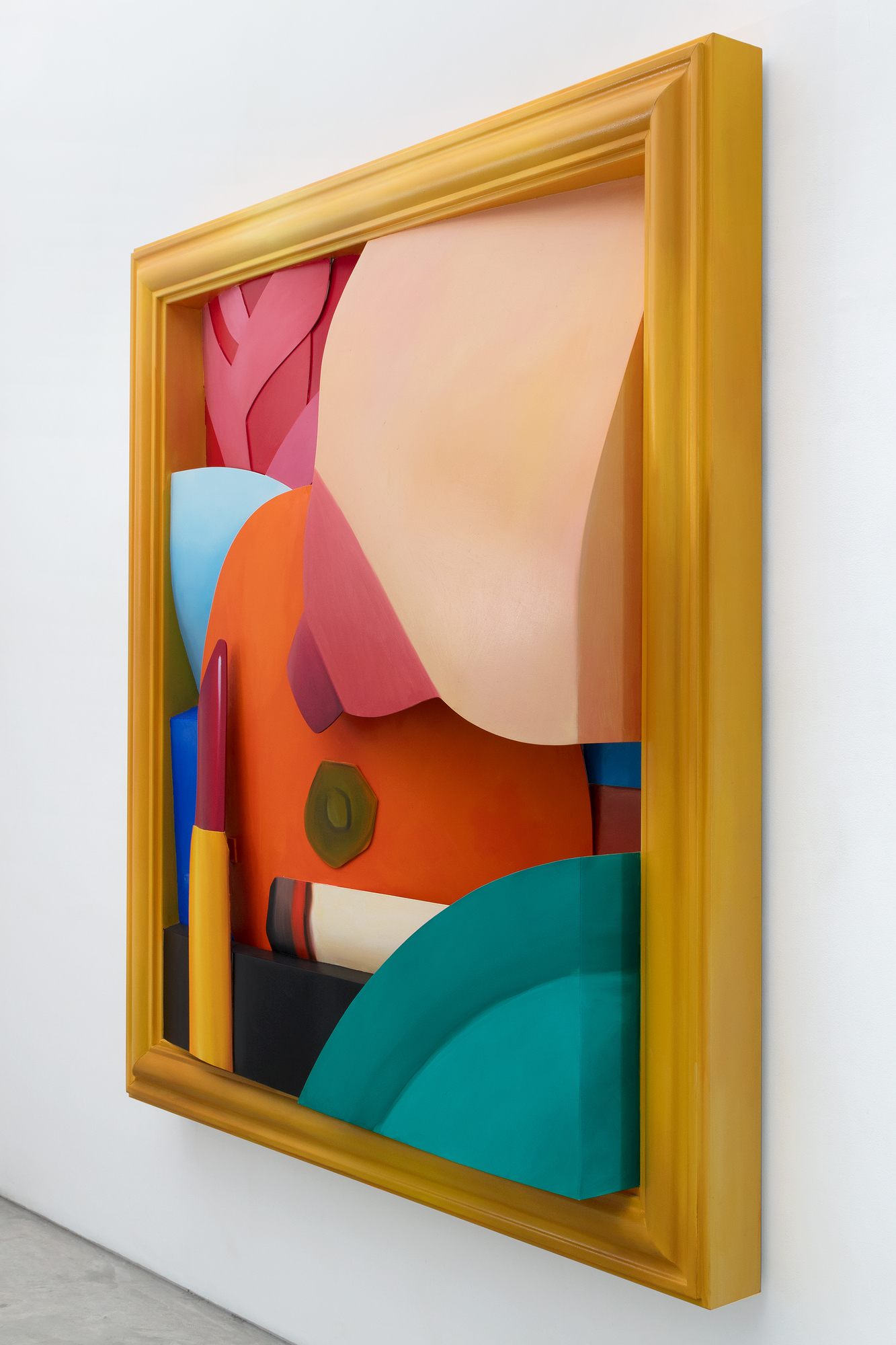 Tom Wesselmann was a leader of the Pop Art movement. He is best remembered for large-scale works, including his Great American Nude series, in which Wesselmann combined sensual imagery with everyday objects depicted in bold and vibrant colors. As he developed in his practice, Wesselmann grew beyond the traditional canvas format and began creating shaped canvases and aluminum cut-outs that often functioned as sculptural drawings. Continuing his interest in playing with scale, Wesselmann began focusing more closely on the body parts that make up his nudes. He created his Mouth series and his Bedroom series in which particular elements, rather than the entire sitter, become the focus.<br> <br>Bedroom Breast (2004) combines these techniques, using vivid hues painted on cut-out aluminum. The work was a special commission for a private collector's residence, and the idea of a bedroom breast piece in oil on 3-D cut-out aluminum was one Wesselmann had been working with for many years prior to this work's creation. The current owner of the piece believed in Wesselmann's vision and loved the idea of bringing the subject to his home.<br><br>It's one of, if not the last, piece Wesselmann completed before he passed away. The present work is the only piece of its kind - there has never been an oil on aluminum in 3D at this scale or of this iconography.  