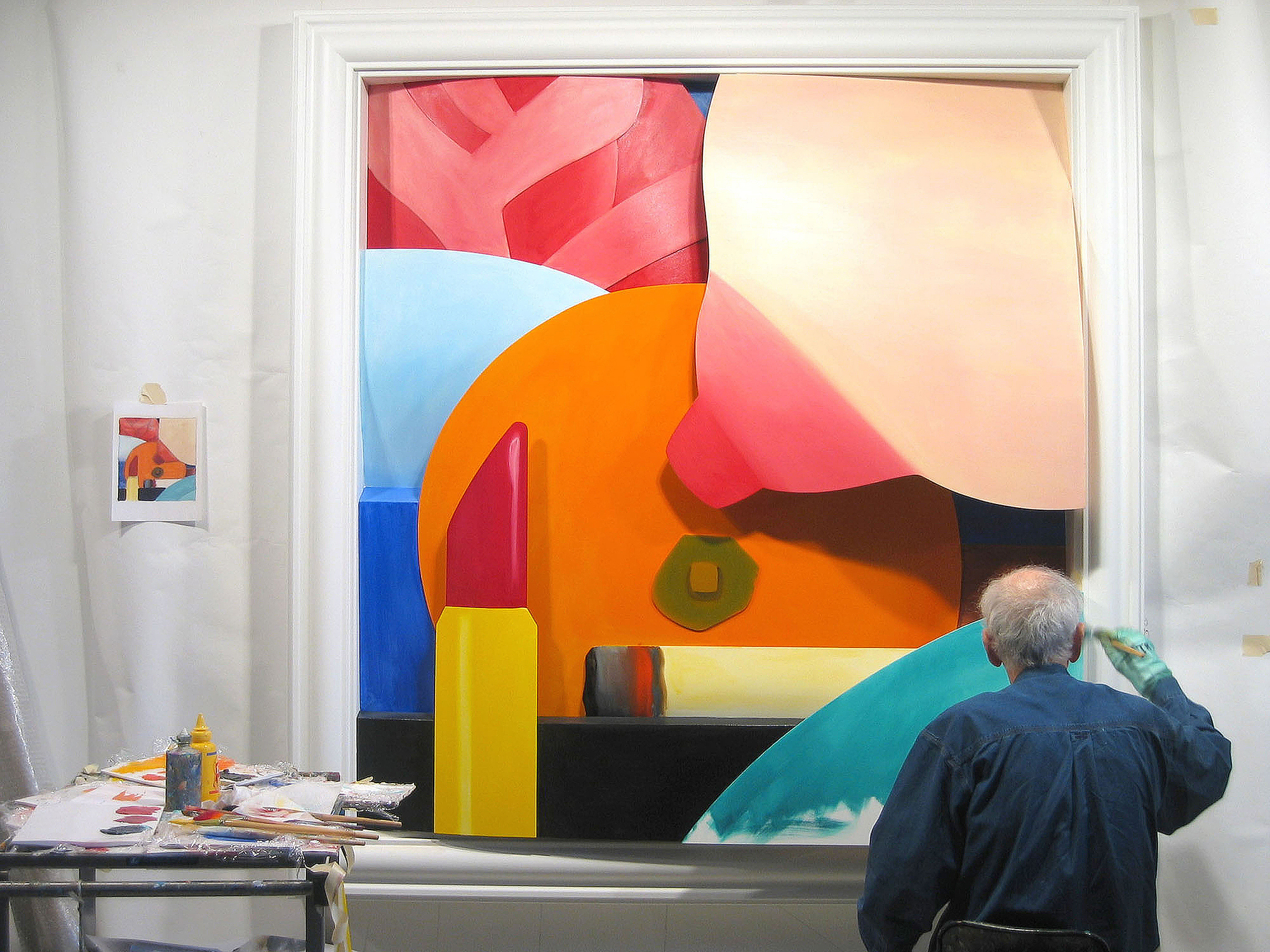 Tom Wesselmann was a leader of the Pop Art movement. He is best remembered for large-scale works, including his Great American Nude series, in which Wesselmann combined sensual imagery with everyday objects depicted in bold and vibrant colors. As he developed in his practice, Wesselmann grew beyond the traditional canvas format and began creating shaped canvases and aluminum cut-outs that often functioned as sculptural drawings. Continuing his interest in playing with scale, Wesselmann began focusing more closely on the body parts that make up his nudes. He created his Mouth series and his Bedroom series in which particular elements, rather than the entire sitter, become the focus.<br> <br>Bedroom Breast (2004) combines these techniques, using vivid hues painted on cut-out aluminum. The work was a special commission for a private collector's residence, and the idea of a bedroom breast piece in oil on 3-D cut-out aluminum was one Wesselmann had been working with for many years prior to this work's creation. The current owner of the piece believed in Wesselmann's vision and loved the idea of bringing the subject to his home.<br><br>It's one of, if not the last, piece Wesselmann completed before he passed away. The present work is the only piece of its kind - there has never been an oil on aluminum in 3D at this scale or of this iconography.  