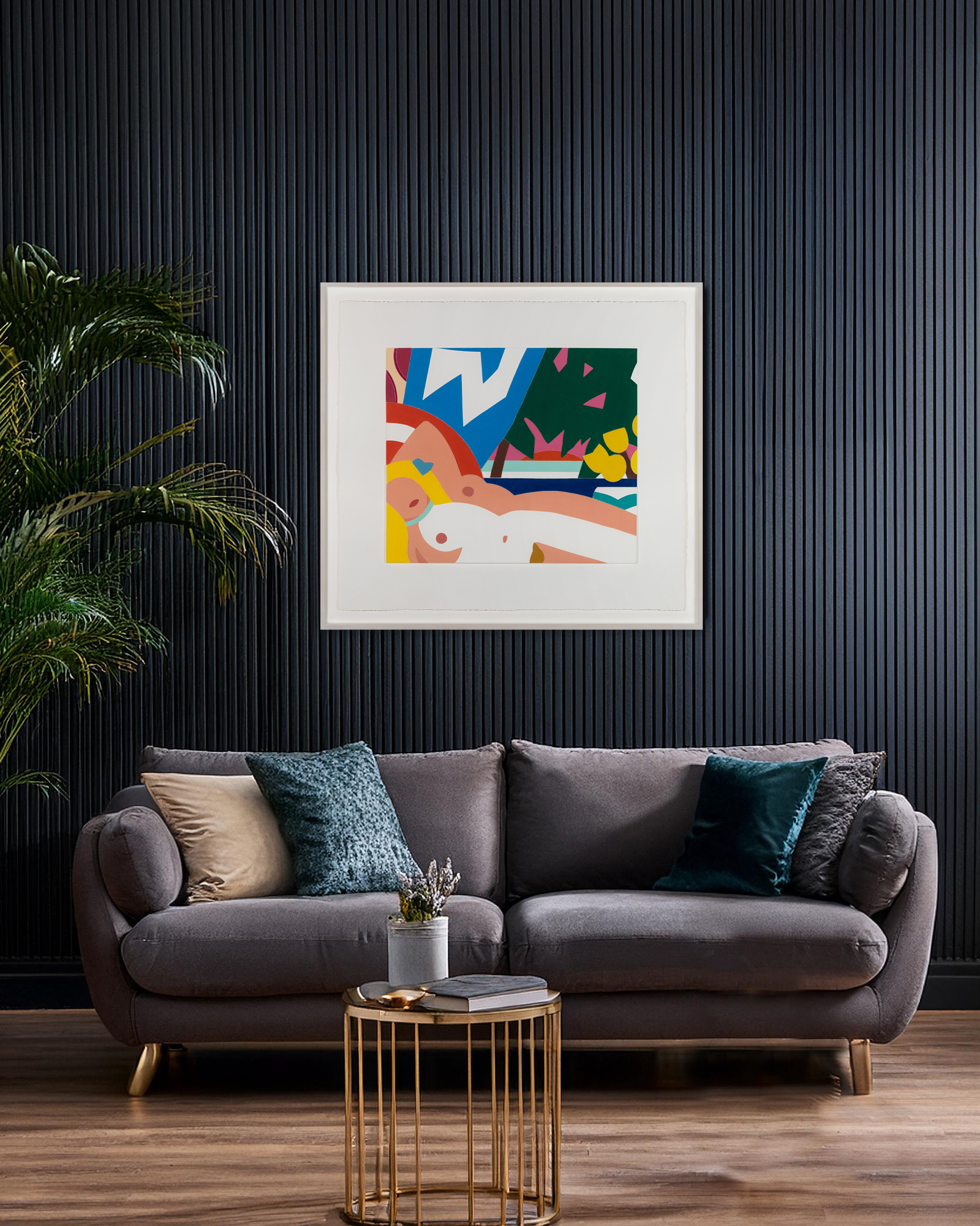 TOM WESSELMANN - Sunset Nude with Yellow Tulips - Mixografia® print on handmade paper - 37 3/4 x 41 3/4 in.