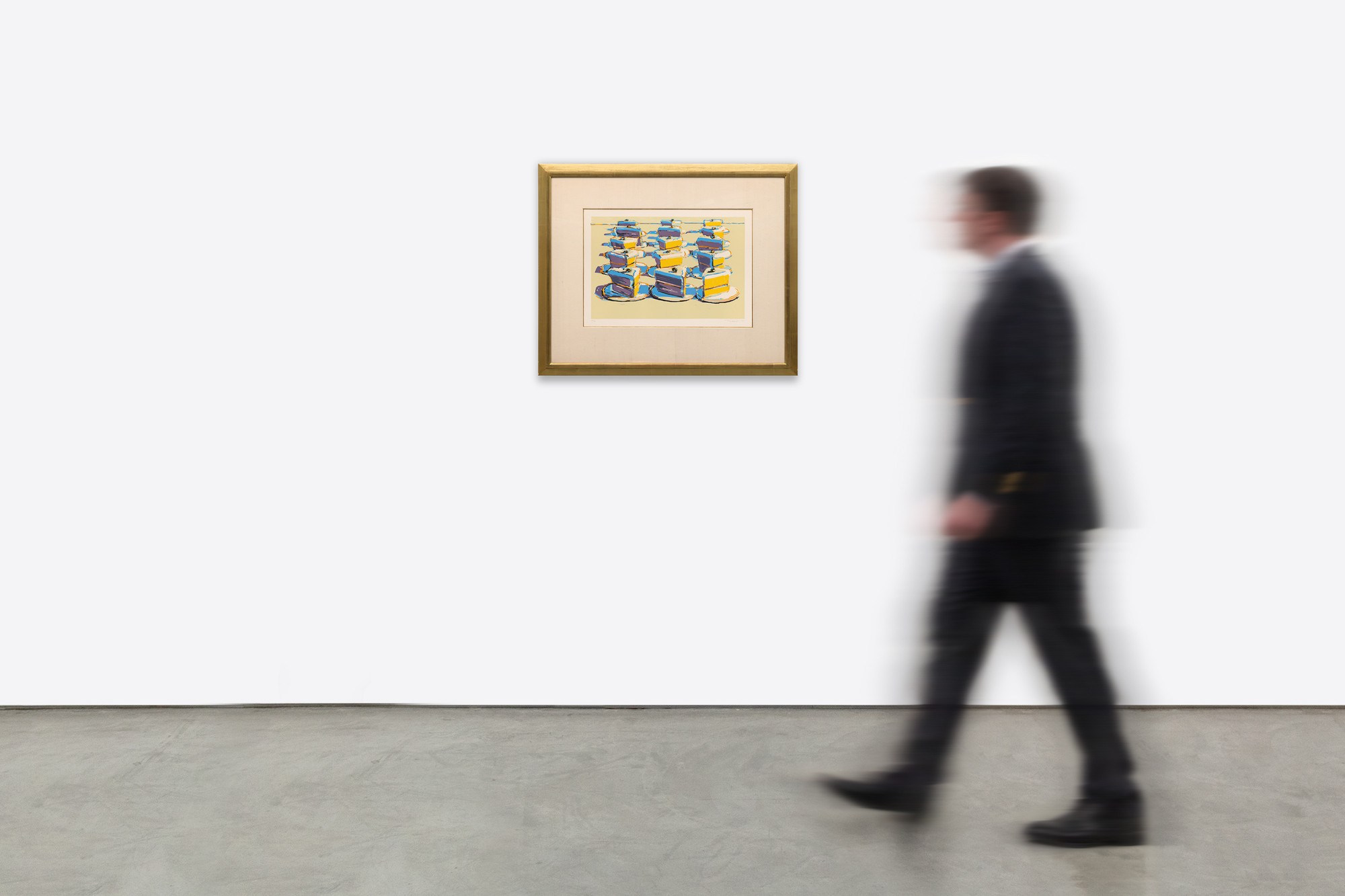 WAYNE THIEBAUD - Boston Cremes <div><font face=Lato size=3 color=black>Wayne Thiebaud’s <em>Boston Cremes</em> (1970–71) forms part of the artist’s portfolio <em>Seven Still Lifes and a Silver Landscape</em>. Signed and dated by the artist in 1970, the print has not previously appeared at auction. Thiebaud, a central figure in Post-War American art, is celebrated for his luminous depictions of everyday objects, most notably desserts and consumer goods, that situate him at the intersection of Pop Art’s engagement with mass culture and a painterly sensibility indebted to Impressionism.</font></div>
<br>
<br><div> </div>
<br>
<br><div><font face=Lato size=3 color=black>Decadent rows of chocolate-topped pastries are presented in neat sequence, echoing the logic of bakery displays while transforming a familiar confection into a cultural icon. Within the apparent uniformity, subtle variations in contour, texture, and shading emerge, inviting close attention to the individuality of each form.</font></div>
<br>
<br><div> </div>
<br>
<br><div><font face=Lato size=3 color=black>Rendered in bright, pastel grounds offset by rich browns, yellows, and creams, the image exemplifies Thiebaud’s distinctive use of color, particularly his shadows infused with unexpected blues and purples. These chromatic choices lend vibrancy and a sense of light to ordinary subjects, elevating them into objects of contemplation.</font></div>
<br>
<br><div><font face=Lato size=3> </font></div>
<br>
<br><div><font face=Lato size=3 color=black>At once nostalgic and critical, <em>Boston Cremes</em> reflects the artist’s engagement with American consumer culture and his distinctive balance between realism and stylization. Transforming familiar confections into enduring symbols of American life, the work evokes memory while challenging the boundaries between fine art and popular imagery.</font></div>