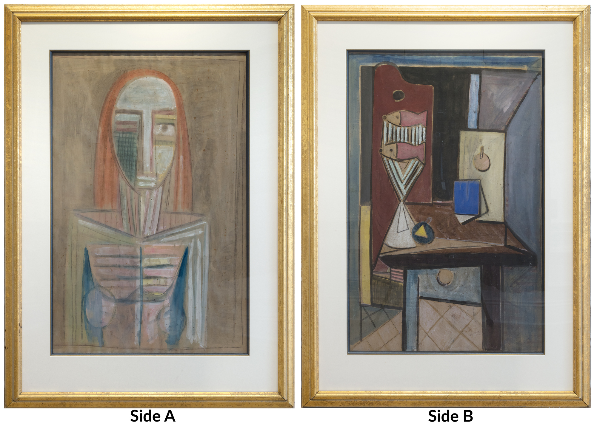 WIFREDO LAM - Portrait / La Table I, coin d'atelier - tempera sur papier (double face) - 38 x 24 3/4 in.