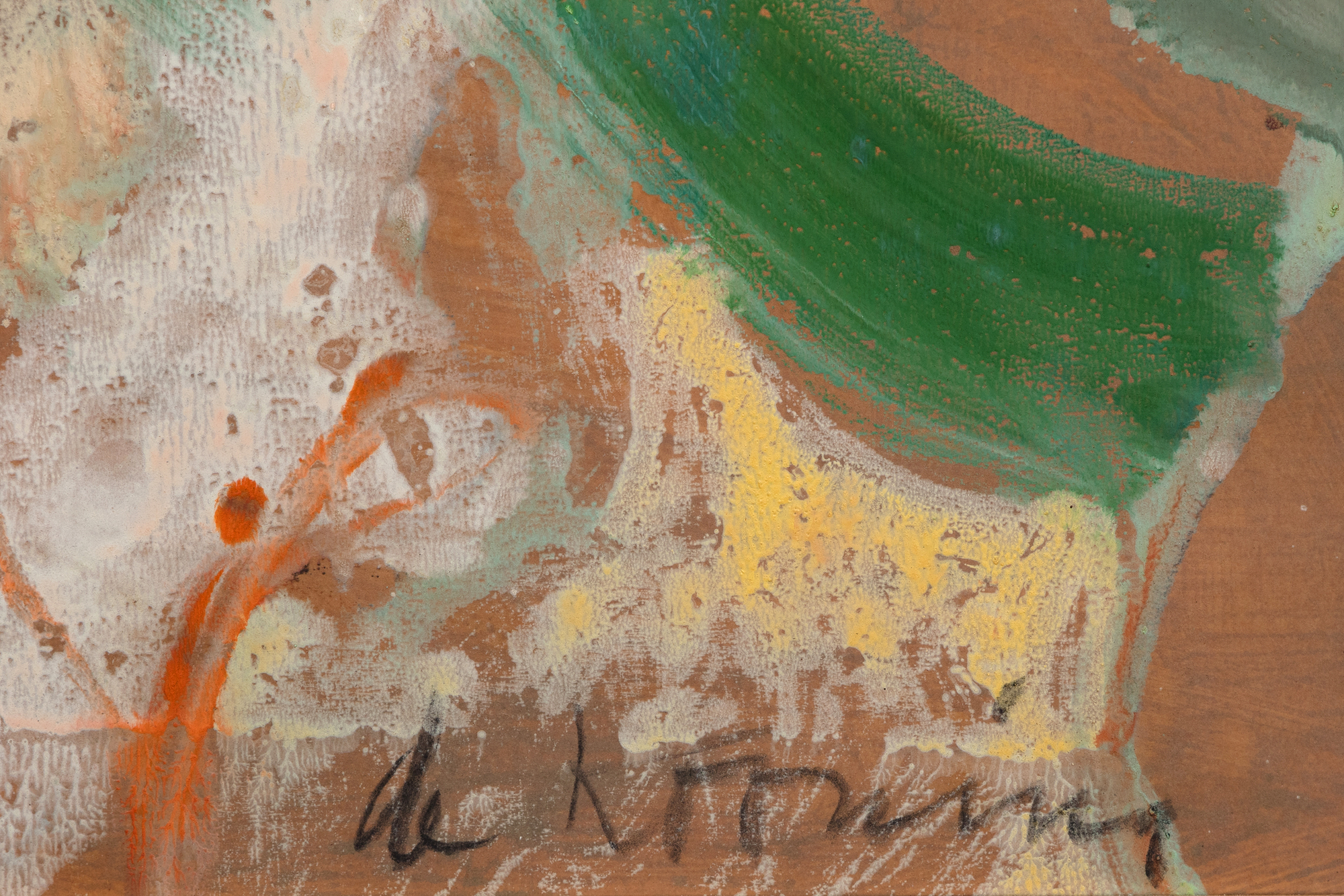 威廉-德-库宁--《划船的女人》--纸上油画，铺在石膏板上--47 1/2 x 36 1/4英寸。