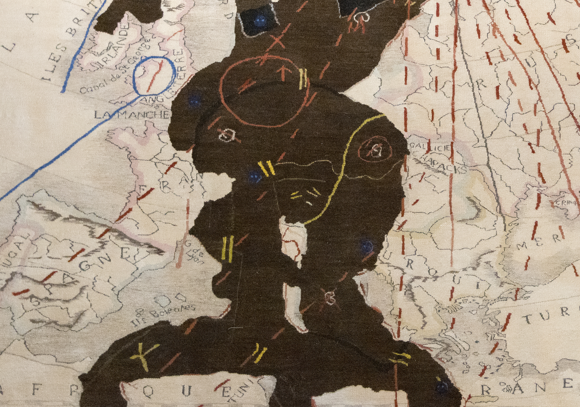 WILLIAM KENTRIDGE - Porter Series: Carte L'Europe (Shower Woman) - mohair and silk embroidered tapestry - 98 3/8 x 137 7/8 in.