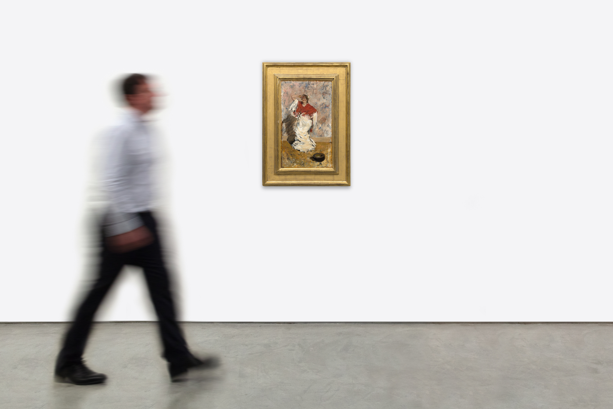 <div><font face=Lato size=3 color=black><em>Dancing Girl</em> dates from 1881 to 1882, a dynamic and exploratory moment in William Merritt Chase’s career when he was actively engaging with European subjects and broadening the expressive range of American painting. The work is included in the Chase catalogue raisonne and reflects the artists fascination with Spanish themes, which many American painters of the period encountered firsthand while studying the masters in the Prado and absorbing the culture, costume, and movement of Spain. Although the painting was later mislabeled by an early owner as an Italian street scene, Chase was in Spain during the summer when this work was created, firmly situating it within his Spanish period.</font></div><br><br><div>&nbsp;</div><br><br><div><font face=Lato size=3 color=black>The animated single figure captures a woman in motion, a subject that is notably rare within Chases oeuvre and distinct from the more contemplative female figures that dominate his most valuable works. His auction record painting, <em>I Think I Am Ready Now</em> from around 1883, shares the focus on a single female figure from the same period, underscoring the importance of this moment in his artistic development. The present work also relates closely to important institutional examples, including <em>Carmencita</em> from 1885 in the Metropolitan Museum of Art and <em>A Tambourine Player</em> in the Montclair Art Museum, both of which highlight Chases sustained interest in dancers and Spanish costume.</font></div><br><br><div>&nbsp;</div><br><br><div><font face=Lato size=3 color=black>The painting was held on long term loan to the Museum of Fine Arts Boston from 1906 to 1922, affirming its early institutional recognition. Chase’s Spanish works should be viewed in dialogue with those of John Singer Sargent, whom he met in 1881 while Sargent was developing studies for <em>El Jaleo</em>, as both artists looked to Velázquez for inspiration. <em>Dancing Girl</em> stands as a spirited and uncommon example of Chase portraying a woman at play, capturing movement, rhythm, and cultural immediacy at the height of his European engagement.</font></div><br><br><div>&nbsp;</div>