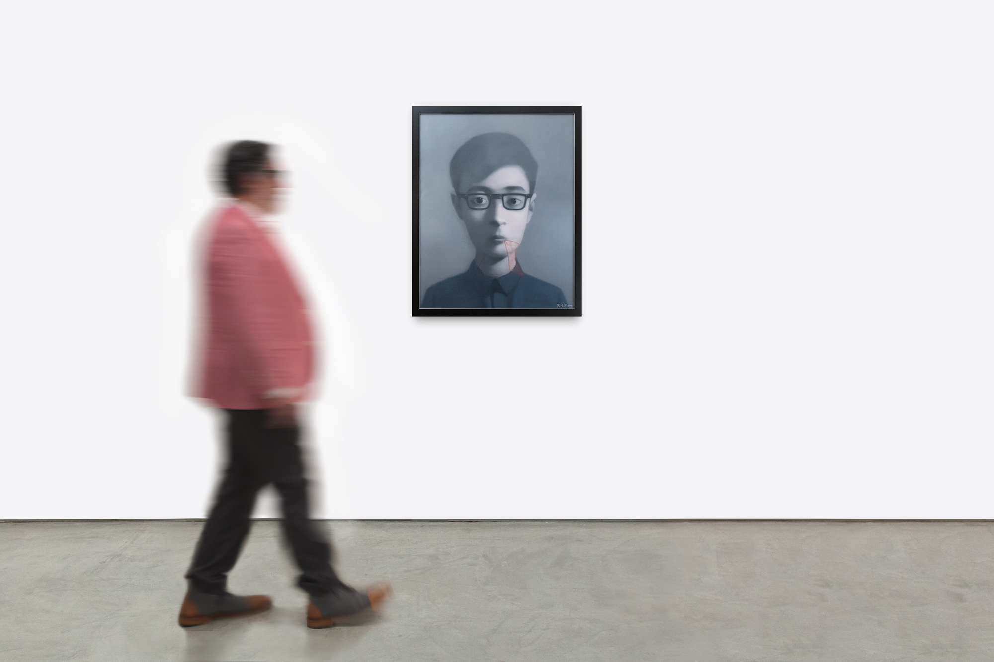 ZHANG XIAOGANG - Portrait of a Boy <div><font face=Aptos size=3 color=black>Chinese contemporary artist Zhang Xiaogang is renowned for his portraits that explore themes of memory, identity, and the collective experiences shaped by China's socio-political history. When China's art scene shifted toward deeper introspection following the 1989 Tiananmen Square incident, Zhang sought a modern artistic language to express personal and historical narratives. His breakthrough arrived with the era-defining <em>Bloodline: Big Family series</em>, inspired by old family photographs, which became central to his work.</font></div>
<br>
<br><div> </div>
<br>
<br><div><font face=Aptos size=3 color=black>Zhang's portraits, such as "<em>Portrait of a Boy</em>," bear the influence of Gerhard Richter's 1960s photo paintings, particularly in the soft, contour-dissolving technique. Yet, Zhang magnifies this effect by dramatically enlarging his postcard-sized source photographs into monumental works that deepen the emotional resonance of his subjects. The style is hauntingly ethereal, with its softened contours and muted palette evoking emotional distance and suppressed tension, an isolated figure suspended between memory and reality. A faint red discharge emanates from the corner of the mouth, trailing over the chin and neck, symbolizing the inescapable ties of family bloodlines. Given Zhang's personal experiences during the Cultural Revolution, this red mark seems to carry the weight of personal and collective struggle, adding a layer of political commentary to his otherwise introspective work. Through these subtle but poignant symbols, Zhang Xiaogang remains a vital voice in contemporary art, addressing the intersections of personal identity and national trauma.</font></div>