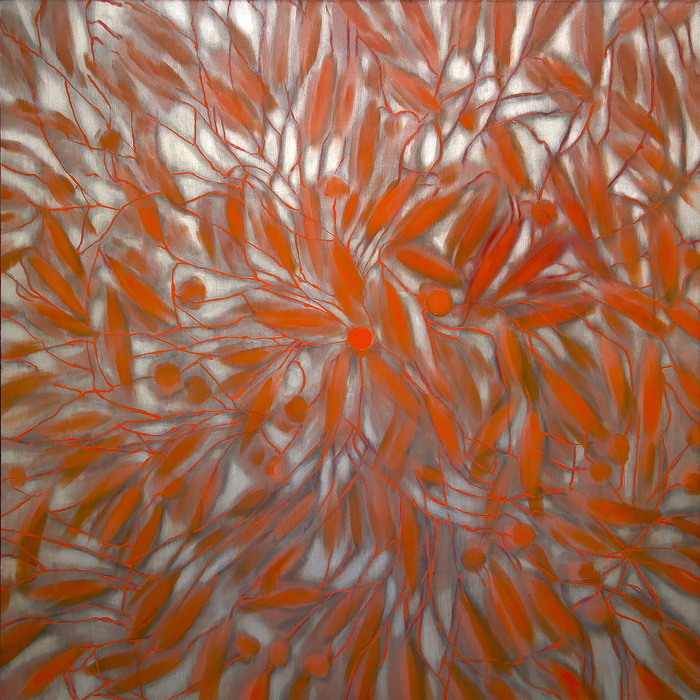 ROSS BLECKNER - West to East Ross Bleckner is a celebrated American painter whose works reference loss, memory, and change such as explorations of the cell during the AIDS epidemic or in response to his father’s cancer diagnosis. The 1965 MoMA exhibition that brought Op Art to the fore, The Responsive Eye and included artists Richard Anuszkiewicz, Tadasky, and Francis Celentano, had a profound influence on him as an artist. This painting, like his other immersive, large-scale works, elicit a powerful, hypnotic, dizzying effect. Aesthetically pleasing, Bleckner’s canvases explore perception – visual, emotional, physical, time. Bleckner is part of the same generation of and friends with Julian Schnabel, David Salle, Eric Fischl, and Peter Halley, all of whom returned painterly technique to the canvas.