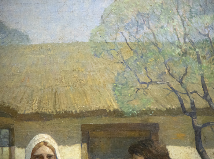 N.C. WYETH - "Good-bye, Mistress Friendly-Soul!" Initially used as a frontispiece illustration for the 1914 novel, “The Witch,” by Mary Johnston, Wyeth’s painting presents a poignant scene of friendship and understanding between a grieving, independent woman and a generous, misunderstood doctor. Although the two hardly know each other, they have a shared understanding of and reverence for what is good. While the rest of the town searches for the devil in all things, these two choose kindness and light. Here, they take a moment to appreciate the lives they have led and the good they have done. Wyeth’s illustration depicts hope and expectation of good despite the perils and sorrows of human life.
<br>
<br>In addition to illustrating more than 100 books, including adventure classics like Treasure Island, Kidnapped, Robinson Crusoe, and The Last of the Mohicans, Wyeth was also a highly regarded muralist, receiving numerous commissions for prestigious corporate and government buildings throughout the United States. Wyeth’s style, honed by early work at the Saturday Evening Post and Scribner’s, demonstrates his keen awareness of the revealing gesture, allowing readers to instantly grasp the essence of a scene.
