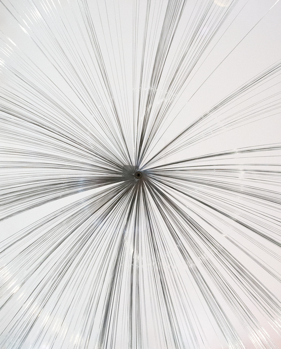 HARRY BERTOIA - Untitled (Suspended Willow) Harry Bertoia’s Willow sculpture resonates as an expression of grace and delicacy; qualities that bely the usual associations we have with the intrinsic properties of the alloy of which it is made. This suspended version – the rare version of Willow - seems to have a self-aware presence; one that delights in that contrast of properties. Yet it invites nothing more than existential pleasure in the viewing of it. Think of Willow as a boldly articulated version of Calder if the latter master had a more organic or corporeal evocation in mind. Suspended, it commands its area yet respects its spatial relationship to its surround. Light, form, space – these are conceptual tools of the sculptor. But who else would think to use reflective material more readily associated with inflexibility and tensor strength to create a bouquet of cascading strands of stainless steel, suspended in space, flora-like and so gracefully beautiful?