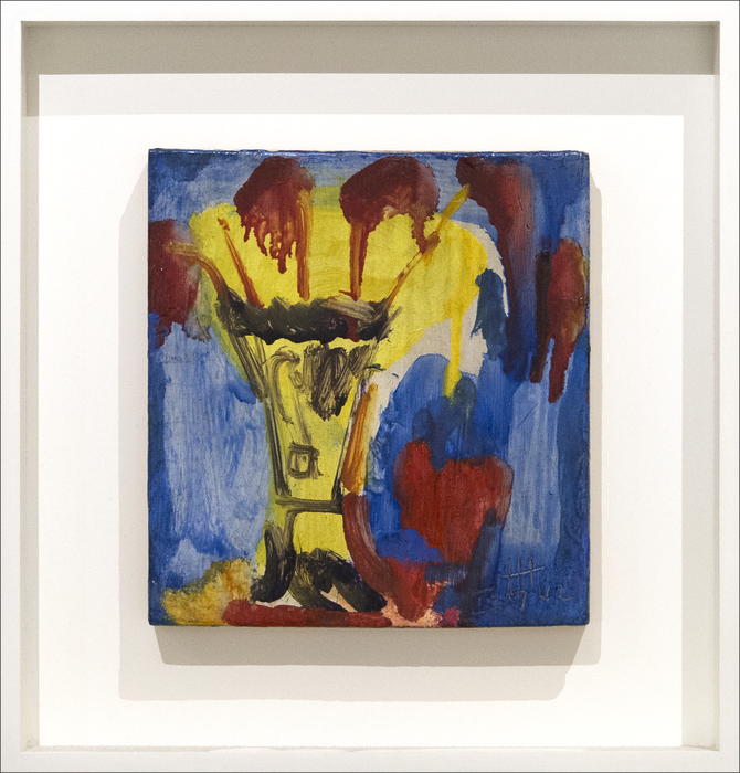 HANS HOFMANN - Yellow Vase Hofmann painted "Yellow Vase" just two years before his first solo exhibition at Art of This Century gallery in New York in 1944. This vibrant work is an impromptu study that examines the breakdown of form, which in 1942 was an evolving principle of Abstract Expressionism. Hofmann was a prominent teacher at this time, and his students included Helen Frankenthaler, Allan Kaprow, Michael Goldberg, and dozens of others.
<br>
<br>"Yellow Vase" captures the dynamism of Hofmann's unique approach to representation and abstraction. His works' energy and movement would prove to be among his most significant contributions to 20th Century American Art.