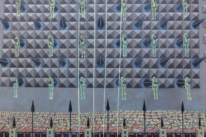 IRVING NORMAN - The Palace Irving Norman was an American painter whose works examined modern civilization and the human condition. Norman conceived his paintings as public works that bore witness to history and systems of power. He was influenced by his experiences as a Polish immigrant, as a defender of the Spanish Republic during the Spanish Civil War, and as an observer of the conflicts in the 20th century. The Palace has been exhibited at the Crocker Art Museum in Sacramento, the Pasadena Museum of California Art, the Nora Eccles Harrison Museum of Art at Utah State University, and Katzen Arts Center at American University in Washington D.C. Heather James is proud to represent the estate of Irving Norman.