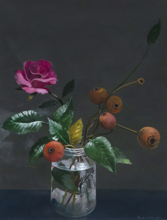 PAUL WONNER - Study of Roses in a Jar - acrylic on paper - 17 3/4 x 13 3/4 in.