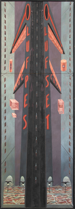 IRVING NORMAN - City Image IRVING NORMAN - City Image - oil on canvas - 124 x 44 in.