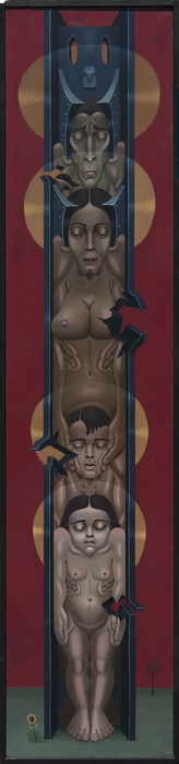 IRVING NORMAN - Totem of a Holy Family IRVING NORMAN - Totem of a Holy Family - oil on canvas - 90 x 19 3/4 in.