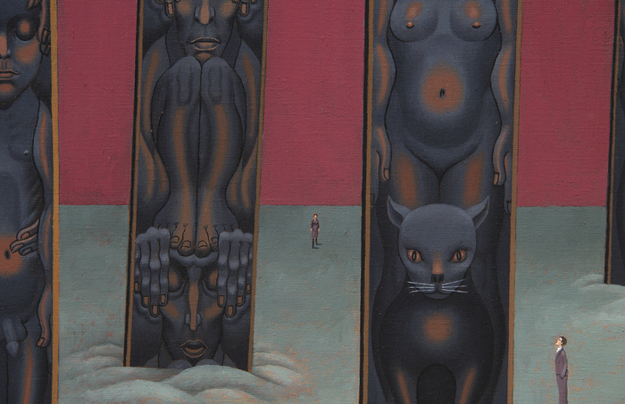 IRVING NORMAN - Totems - oil on canvas - 72 x 110 in.
