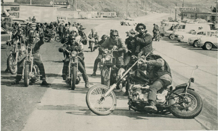 RUSSELL YOUNG - Hells Angels Richfield California - indigo pigment screen print on felt in six panels - 72 x 120 in.