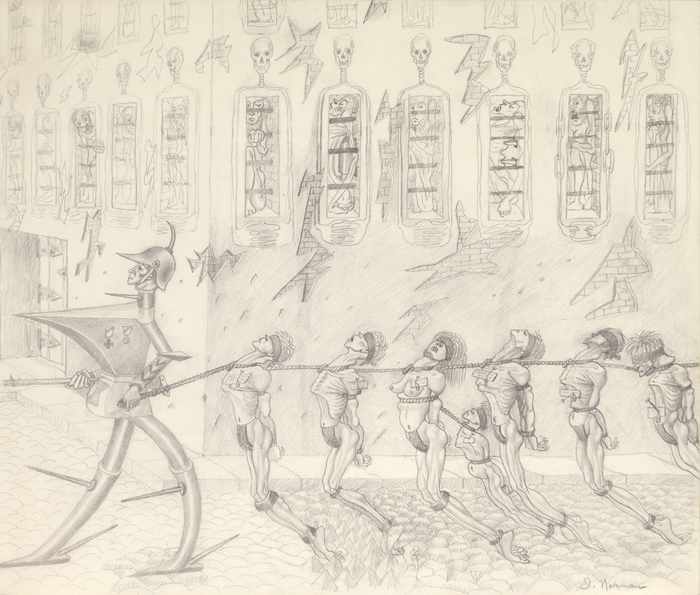 IRVING NORMAN - Untitled (Possible Study for "Liberation War Prisonerss") - pencil on paper - 14 x 16 1/2 in.