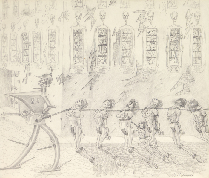IRVING NORMAN - Untitled (Possible Study for "Liberation War Prisonerss") IRVING NORMAN - Untitled (Possible Study for "Liberation War Prisonerss") - pencil on paper - 14 x 16 1/2 in.