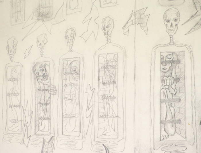 IRVING NORMAN - Untitled (Possible Study for "Liberation War Prisonerss") IRVING NORMAN - Untitled (Possible Study for "Liberation War Prisonerss") - pencil on paper - 14 x 16 1/2 in.