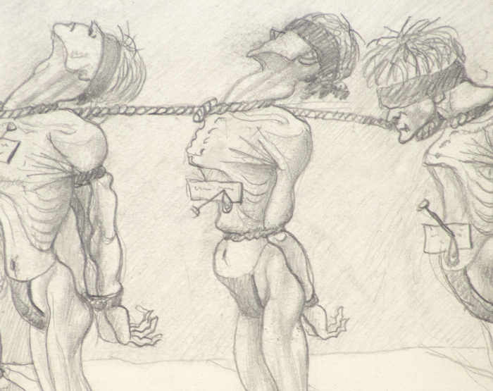 IRVING NORMAN - Untitled (Possible Study for "Liberation War Prisonerss") - pencil on paper - 14 x 16 1/2 in.
