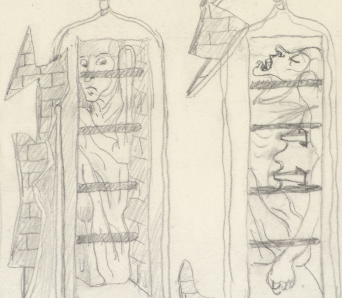 IRVING NORMAN - Untitled (Possible Study for "Liberation War Prisonerss") IRVING NORMAN - Untitled (Possible Study for "Liberation War Prisonerss") - pencil on paper - 14 x 16 1/2 in.