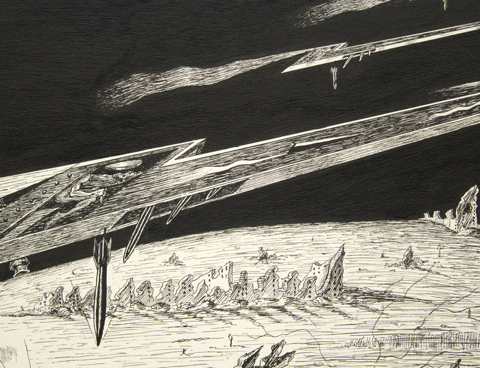 IRVING NORMAN - Shrapnel IRVING NORMAN - Shrapnel - pen and ink on artists board - 29 3/4 x 20 in.
